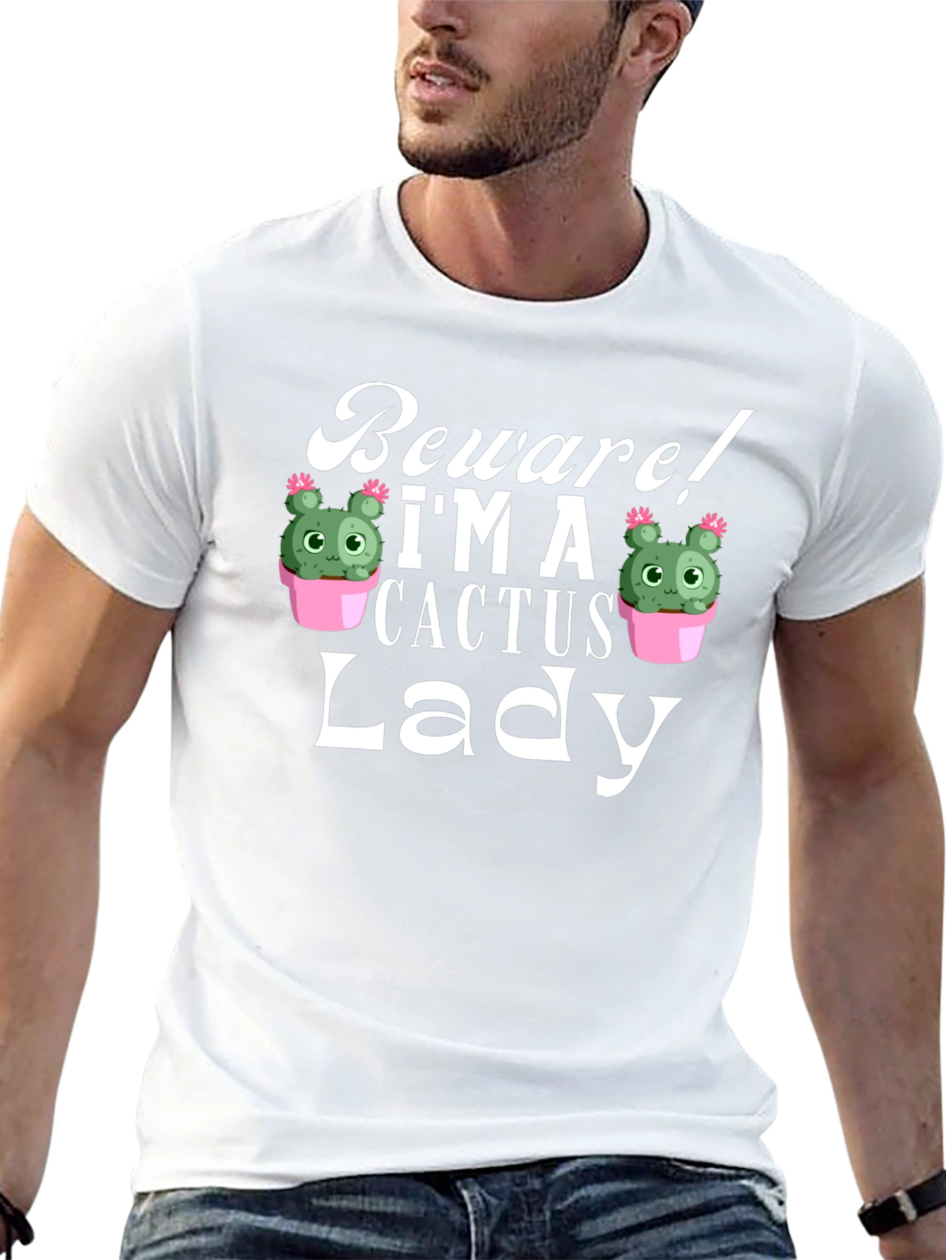 Black Beware! I'm a Cactus Lady - Novelty Graphic T-Shirt view 13