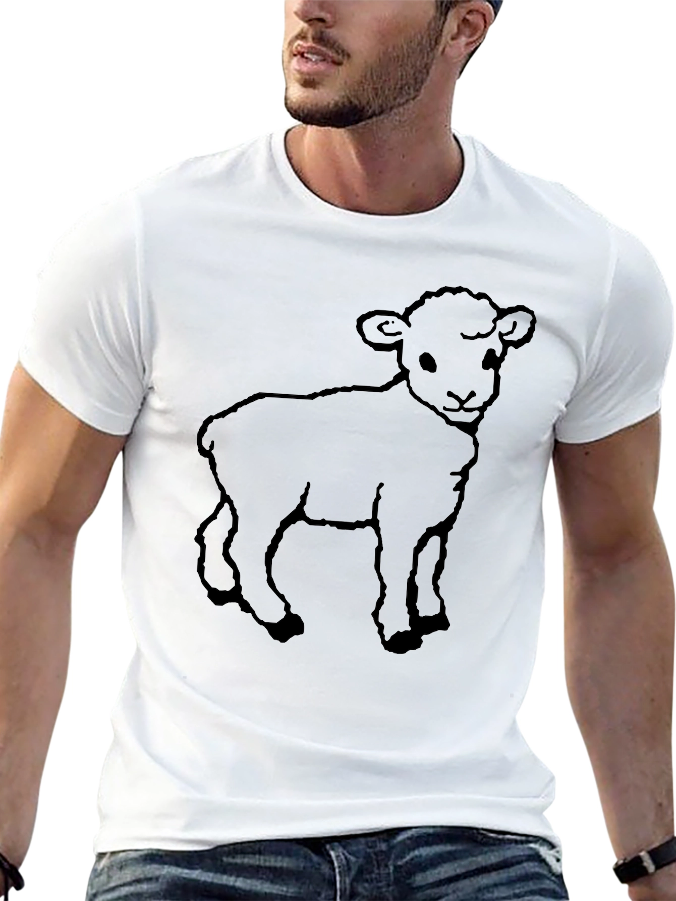 Black Cute Lamb Graphic Black T-Shirt view 13