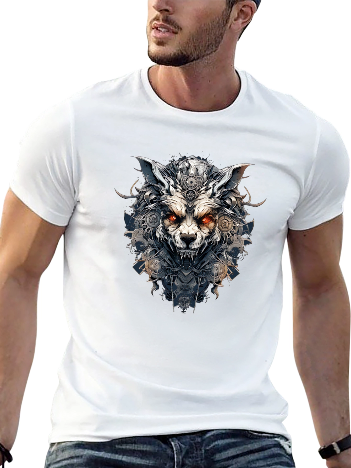 Black Wolf Graphic Print Black T-Shirt view 13