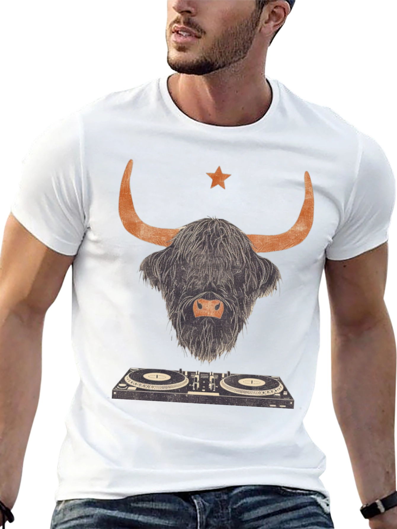 Black Highland Cow DJ Graphic Tee - Black Cotton T-Shirt view 13