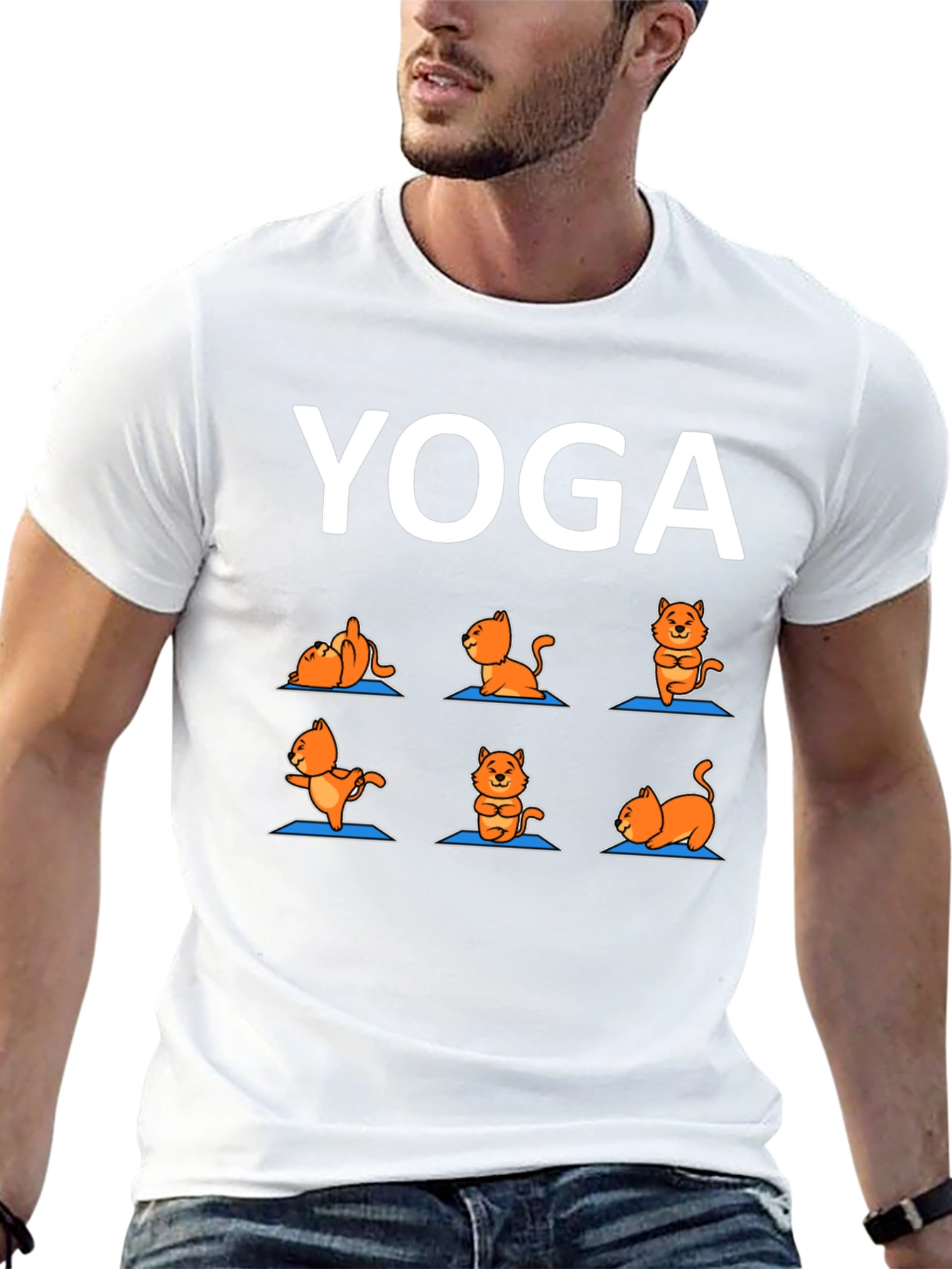 Black Yoga Cat T-Shirt: Funny Cartoon Tee view 13