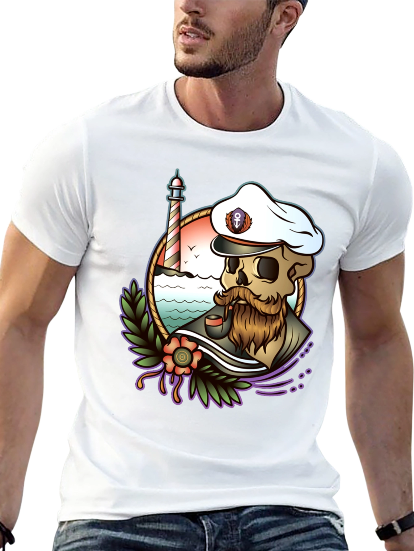 Black Nautical Skull T-Shirt - Captain Skeleton Tee view 13