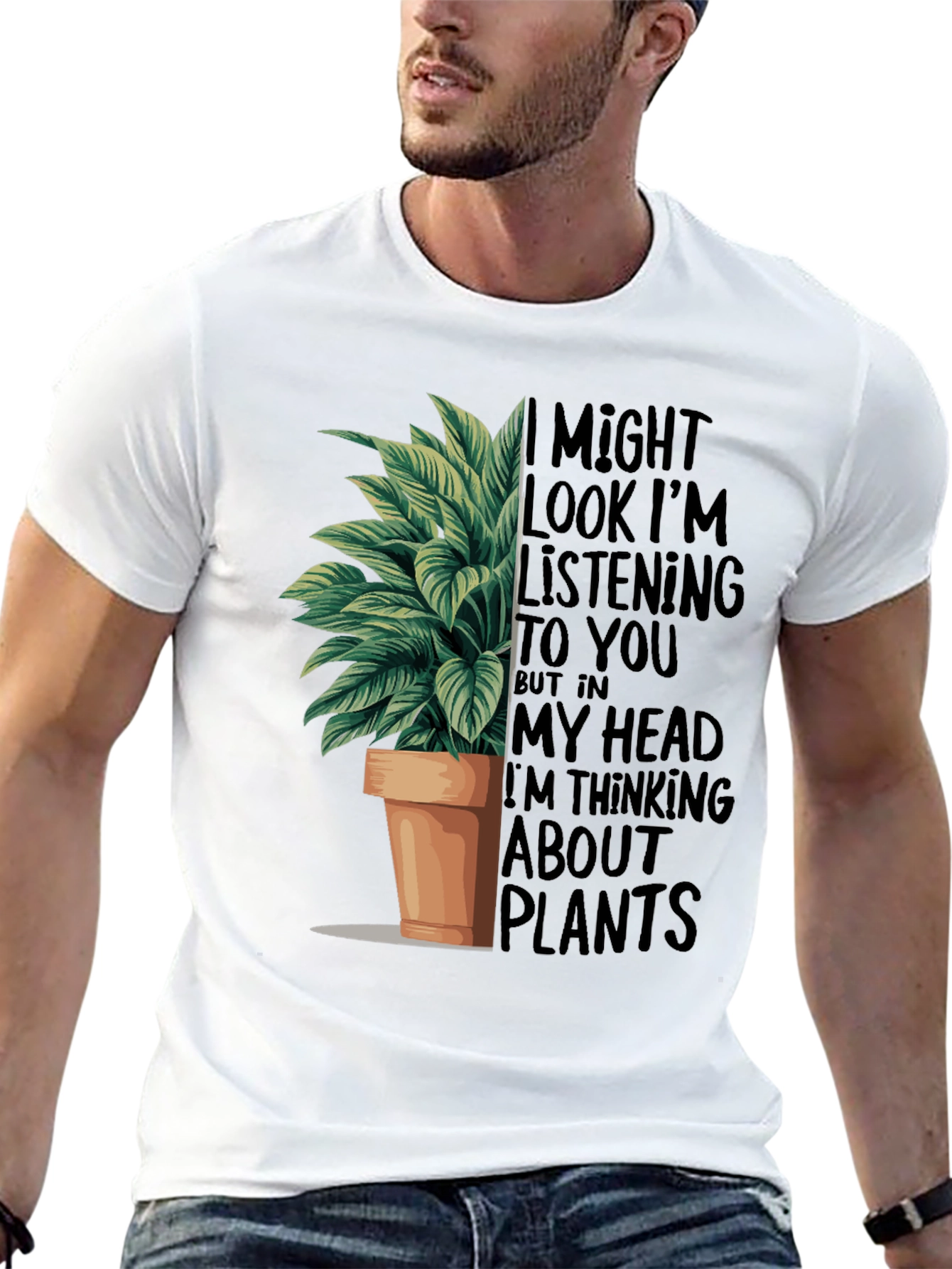 Black Plant Lover T-Shirt: I Might Look Listening view 13