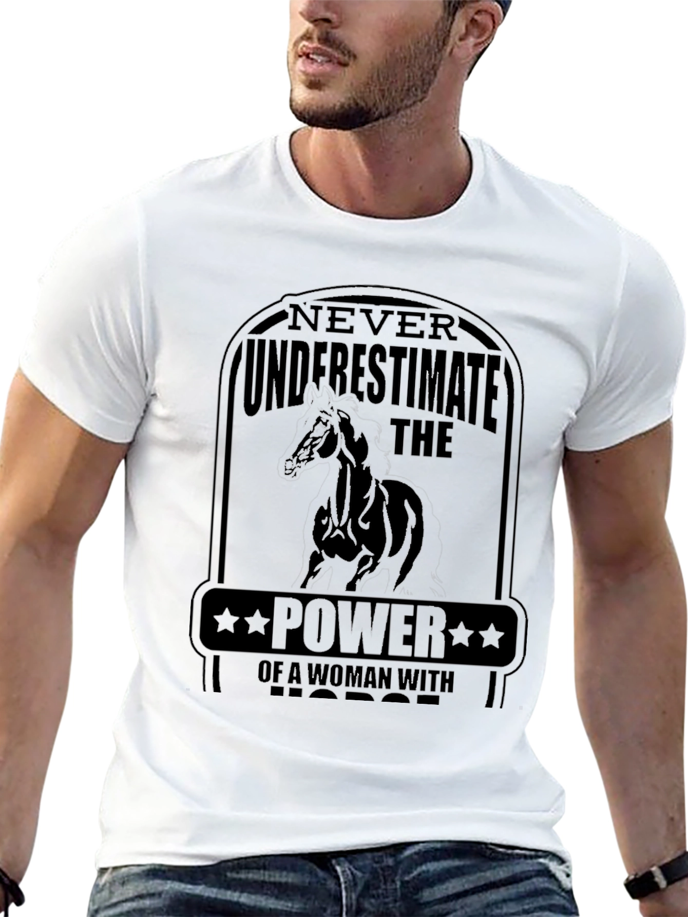 Black Woman Horse Power T-Shirt - Black Tee view 13