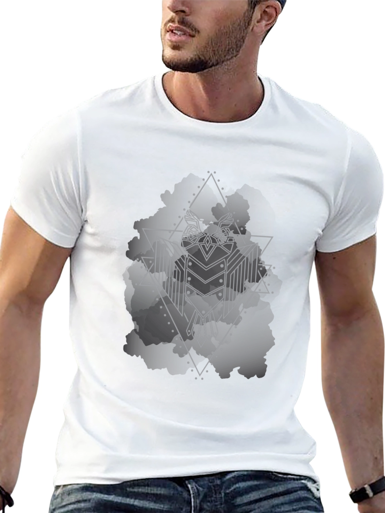 Black Geometric Owl Graphic Black T-Shirt view 13