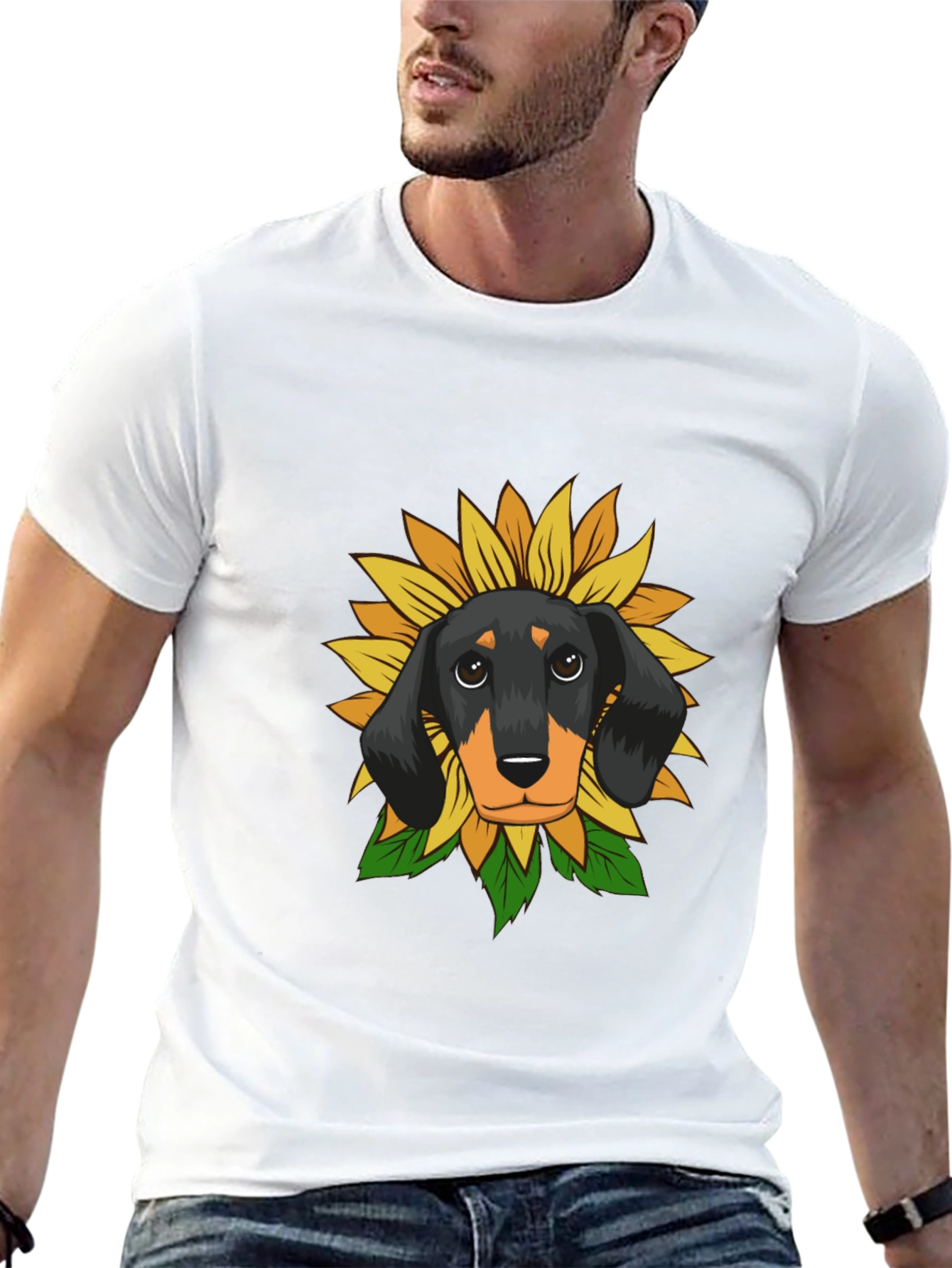 Black Dachshund Sunflower Graphic Tee - Black Cotton Comfort view 13