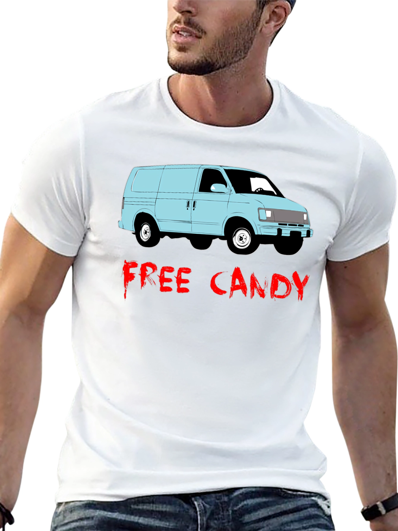 Black Free Candy Van T-Shirt - Funny Graphic Tee view 13