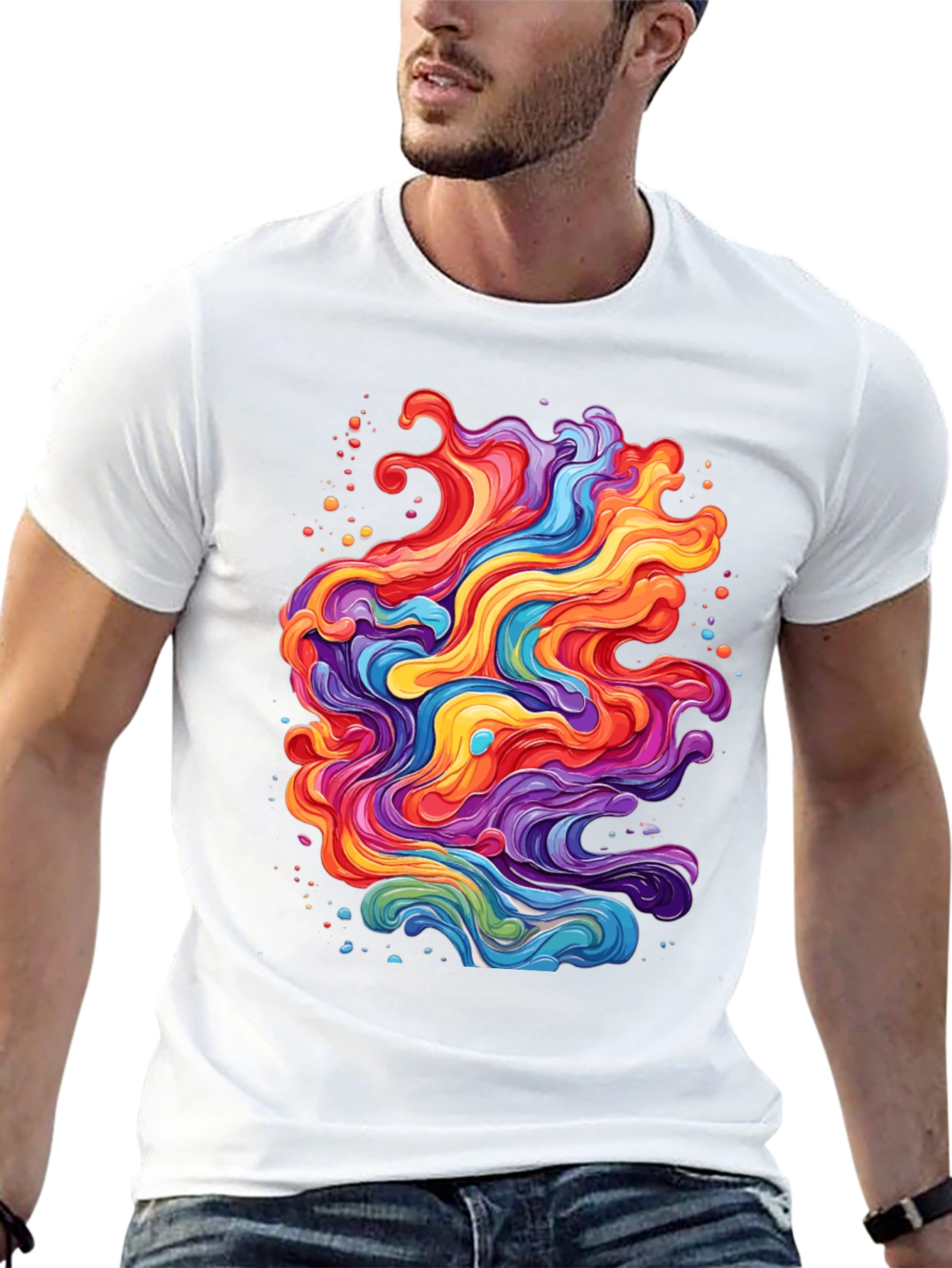 Black Vibrant Abstract Swirl T-Shirt - Black view 13