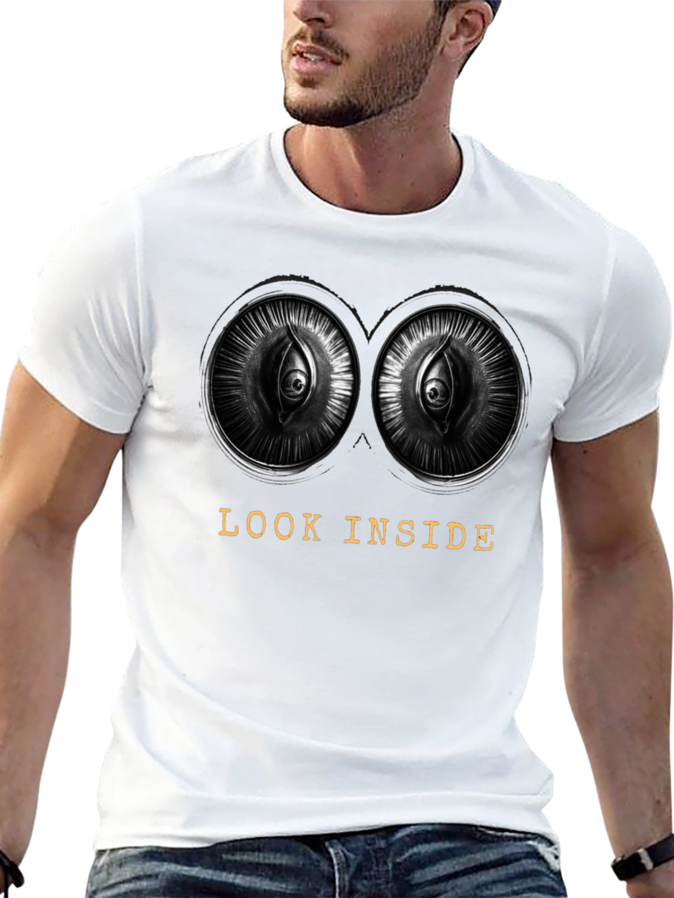 Black Look Inside Graphic Tee - Unique Eye Design view 13