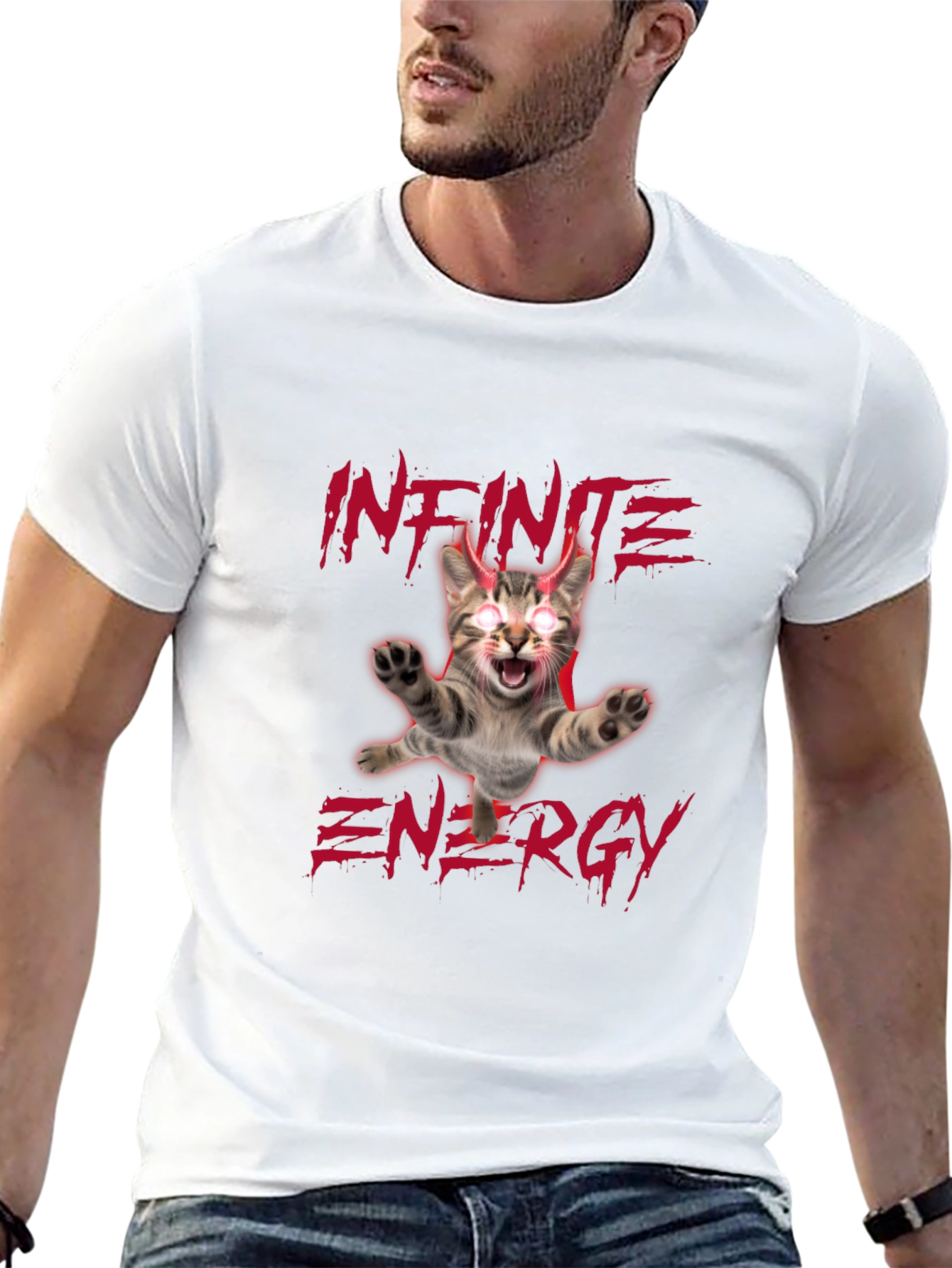 Black Infinite Energy Cat T-Shirt - Men's Black Tee view 13