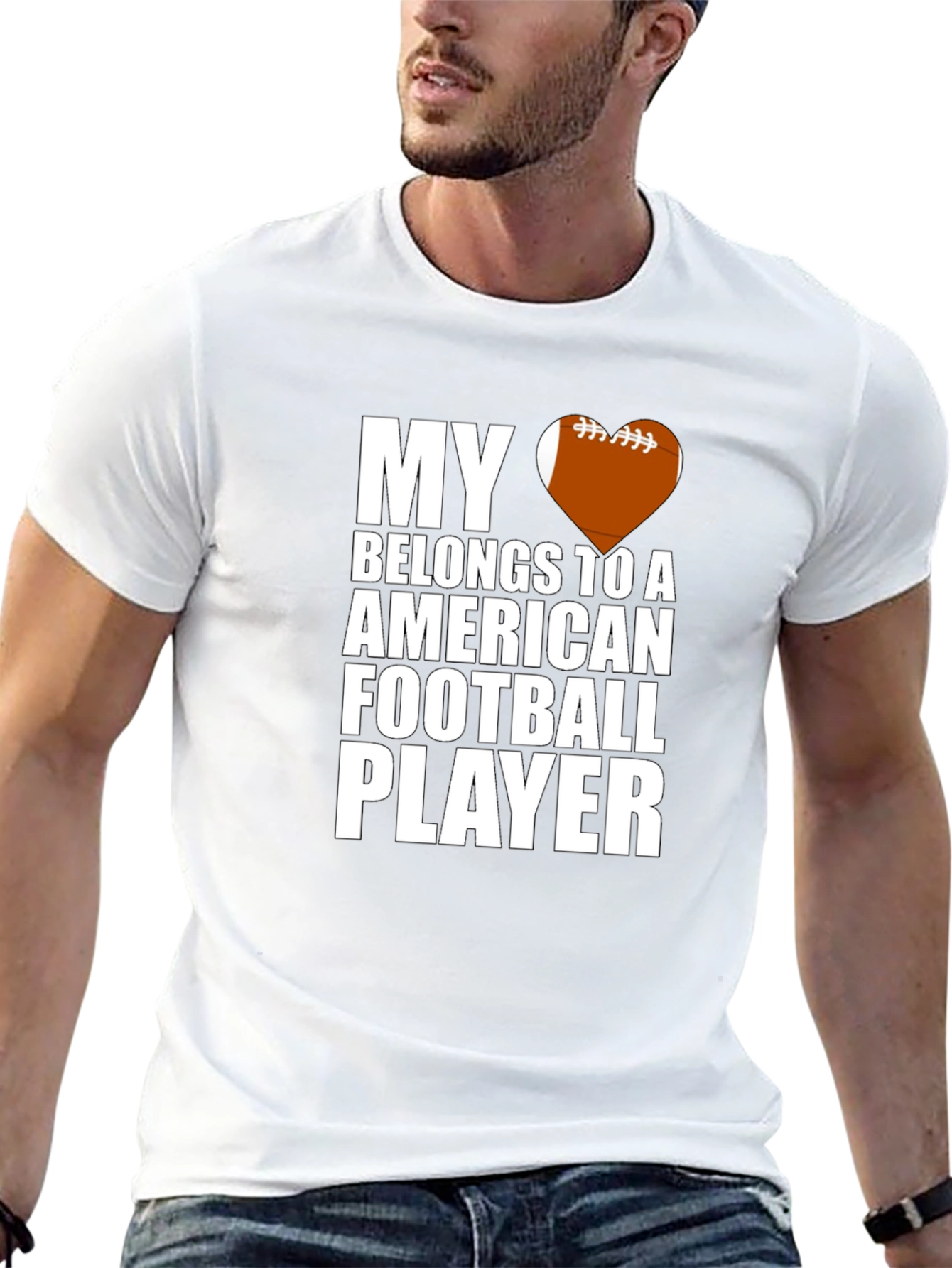 Black My Heart Belongs To Football Player T-Shirt view 13
