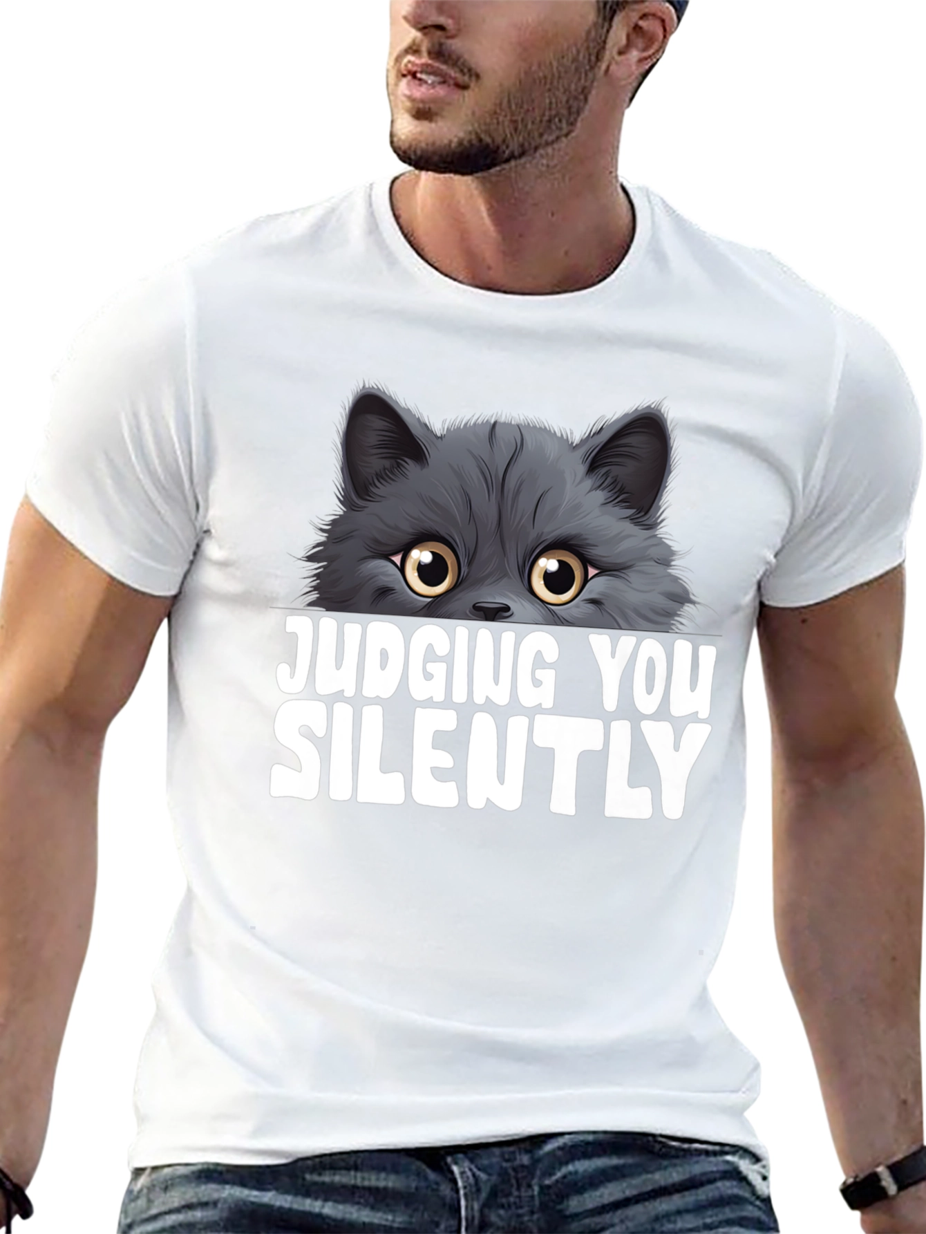 Black Judging You Silently Cat T-Shirt view 13