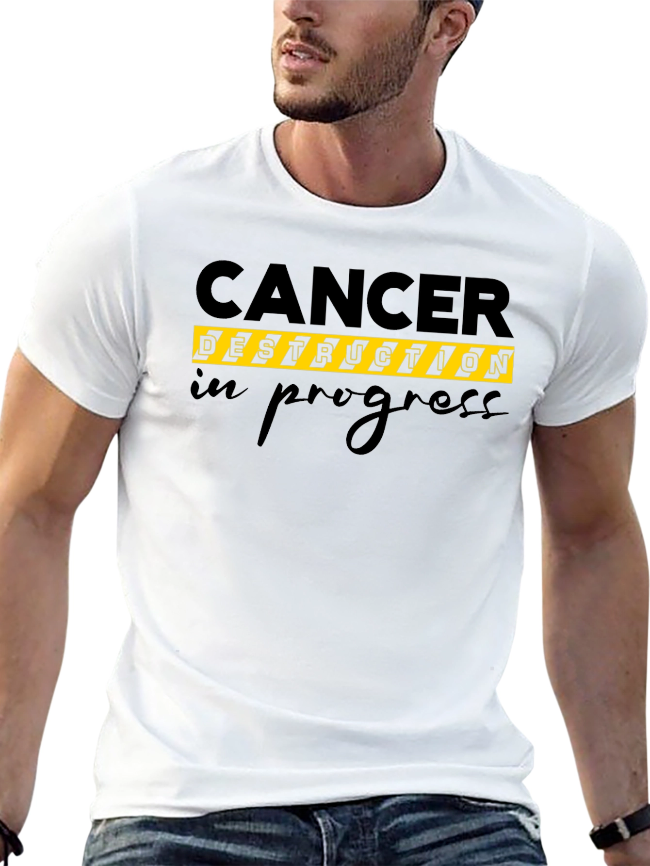 Black Cancer Destruction In Progress T-Shirt, Black Cotton Tee view 13