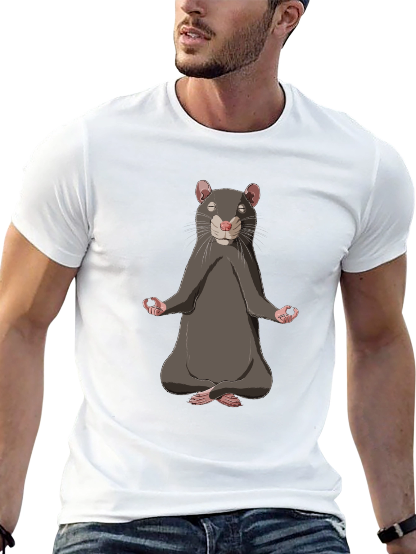 Black Meditating Rat T-Shirt - Relax and Find Your Zen view 13