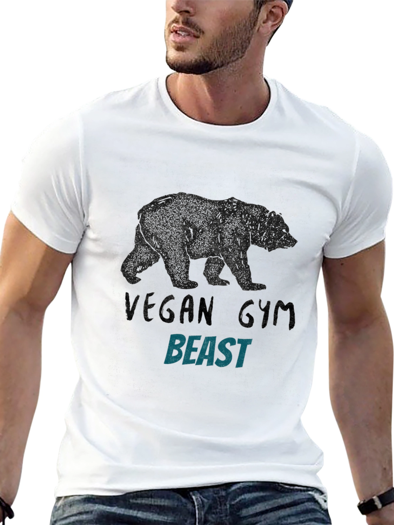 Black Vegan Gym Beast Graphic Tee - Black view 13