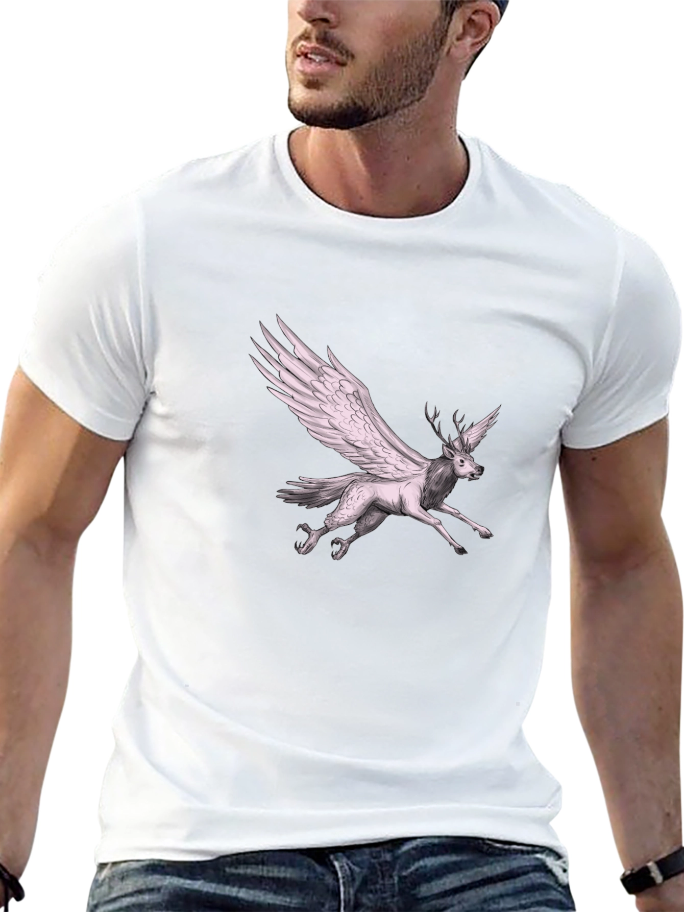 Black Winged Deer Graphic Tee - Unique Fantasy T-Shirt view 13