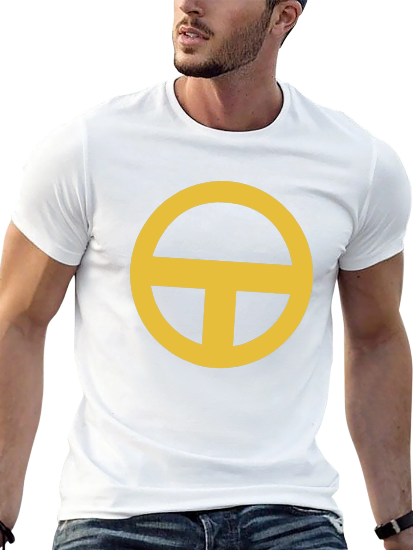 Black Minimalist Gold Circle-T Graphic Black T-Shirt view 13