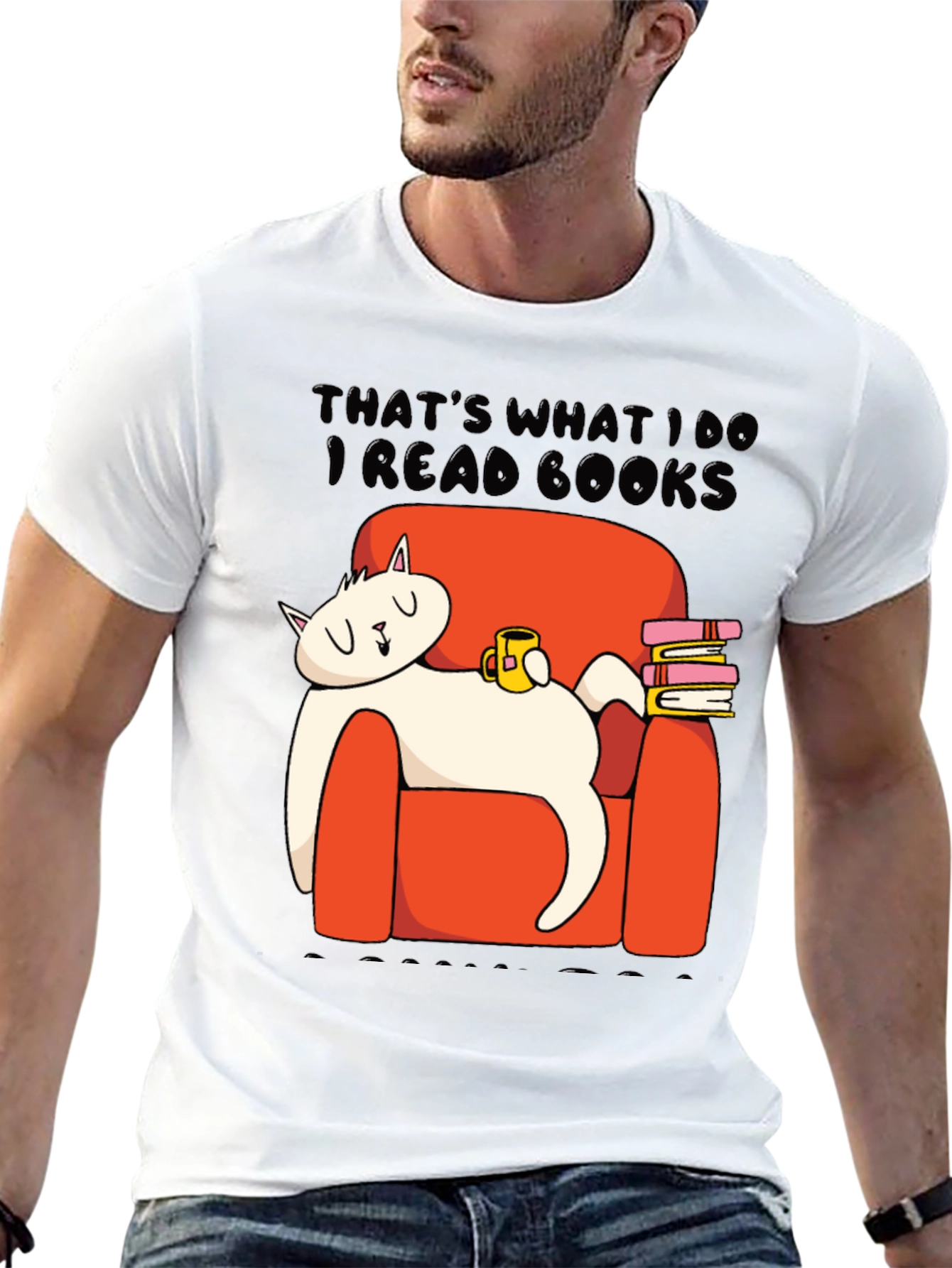 Black I Read Books Cat Graphic T-Shirt view 13