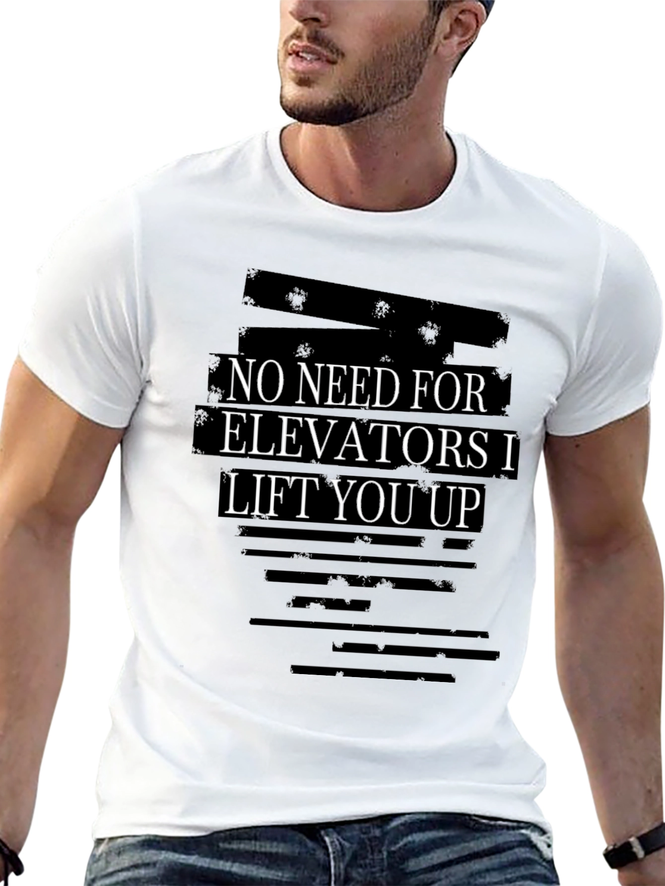Black Funny Workout T-Shirt - No Need for Elevators I Lift You Up view 13