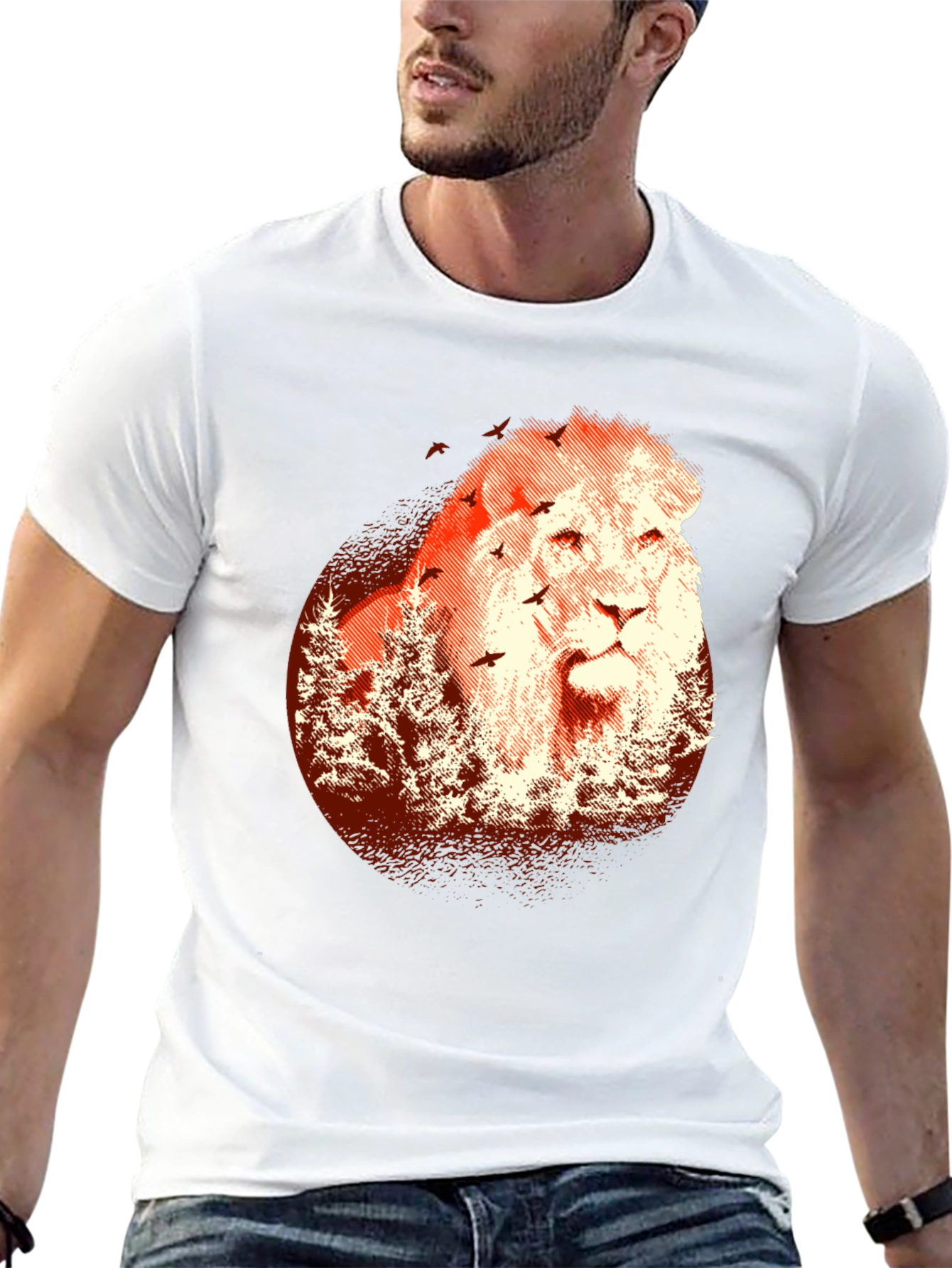 Black Lion & Trees Graphic Tee - Men's Black T-Shirt view 13