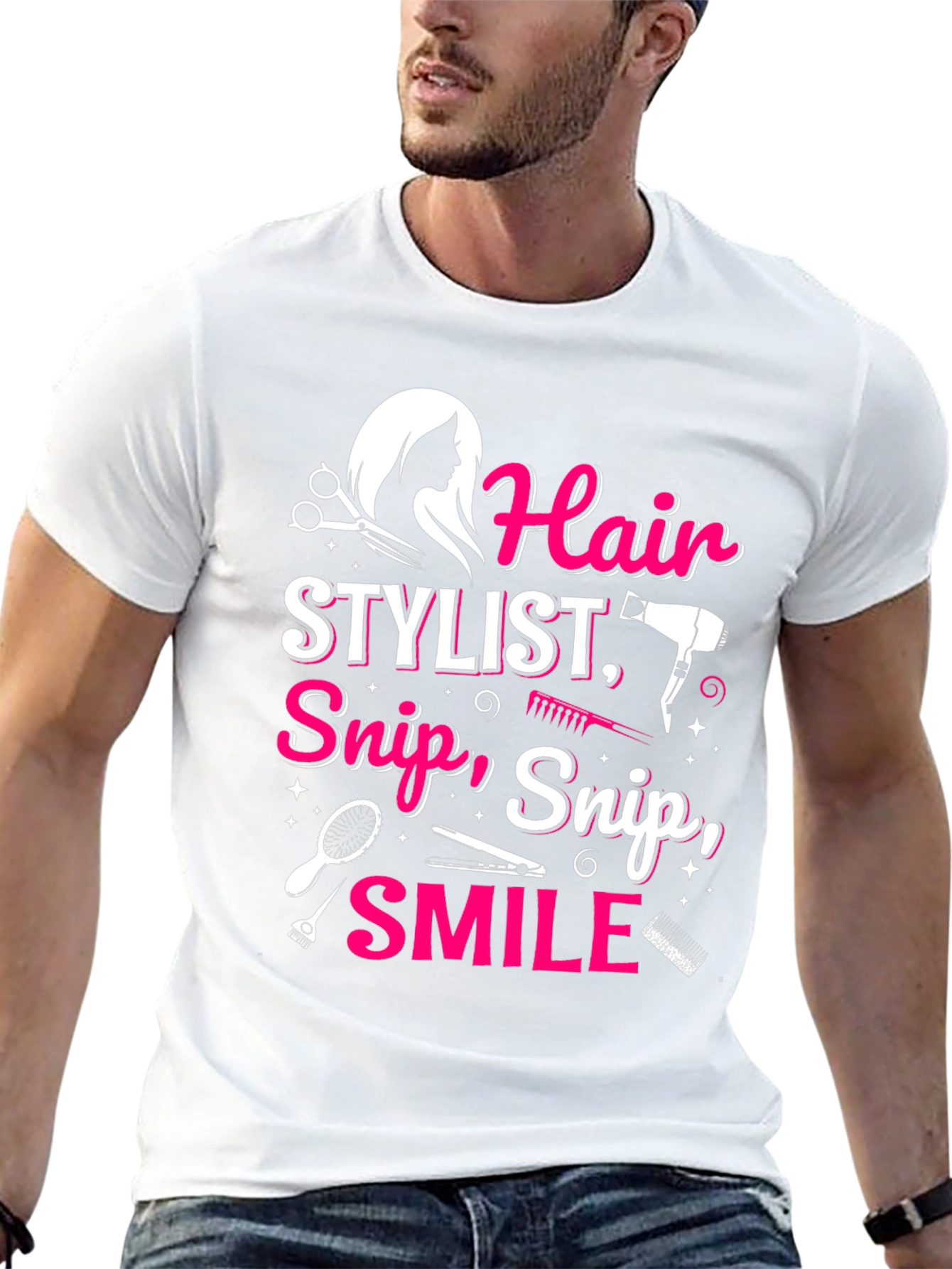 Black Hair Stylist T-Shirt - Snip, Snip, Smile! view 13