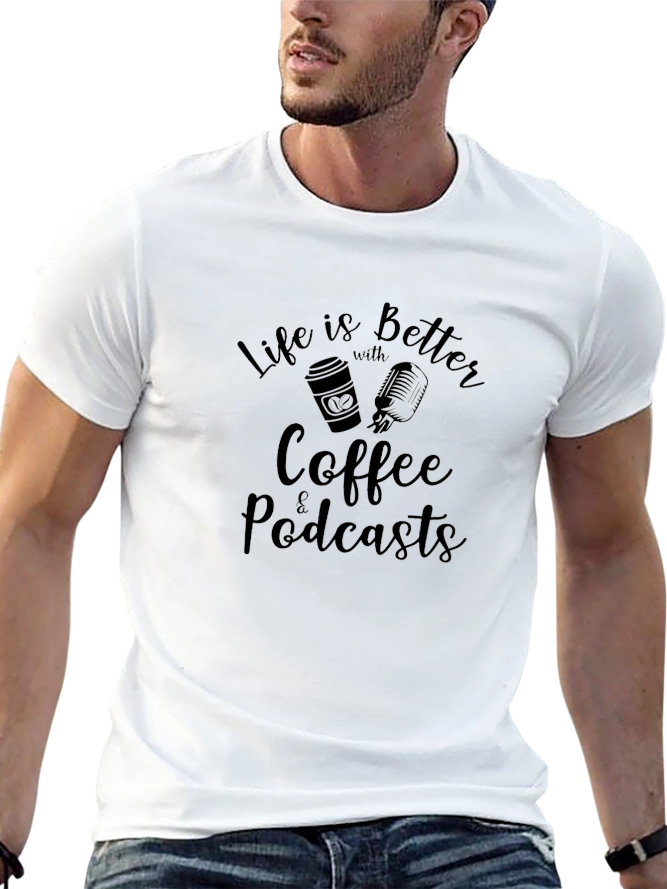 Black Coffee & Podcasts Black Graphic Tee view 13