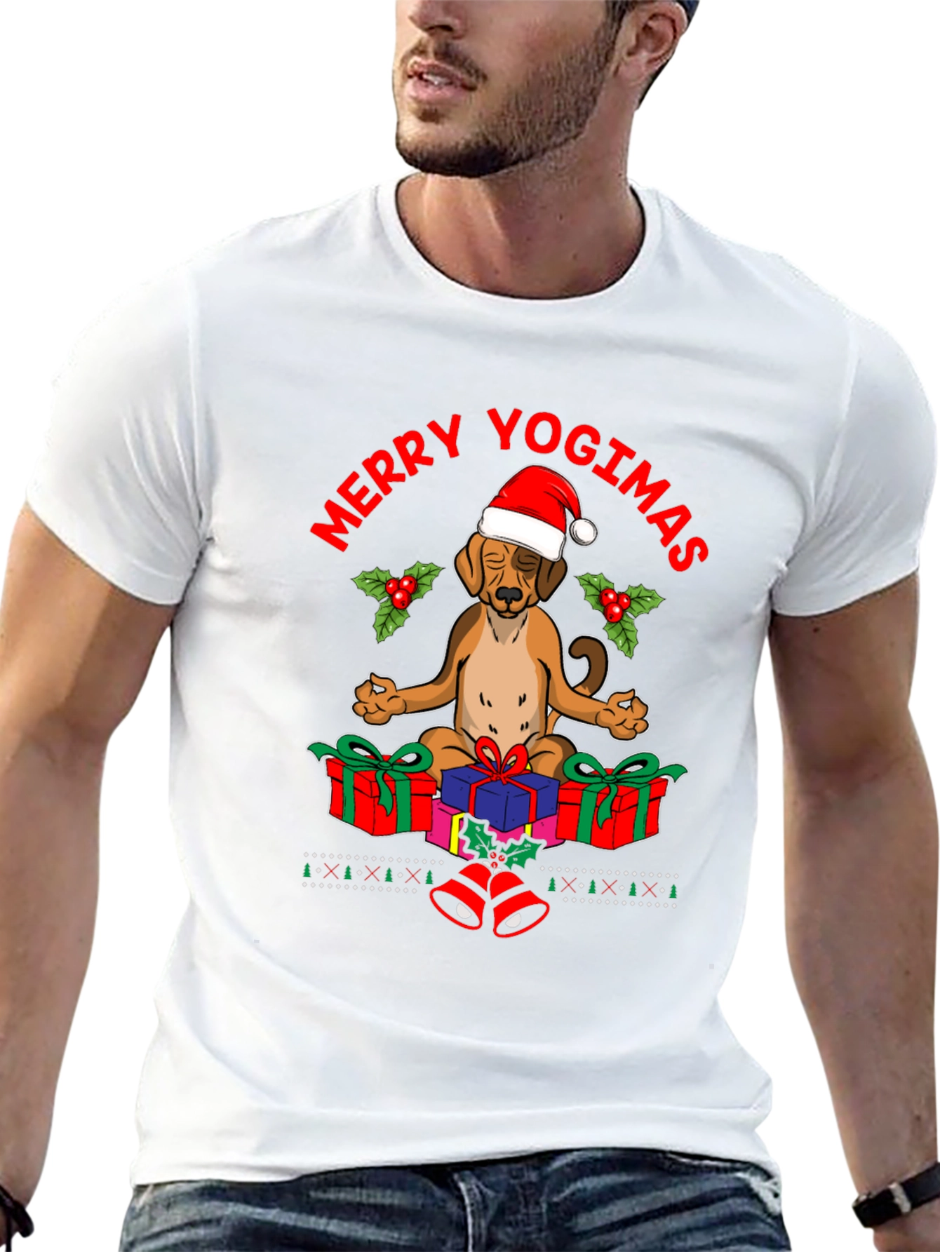 Black Merry Yogimas Dog T-Shirt - Holiday Yoga Gifts view 13