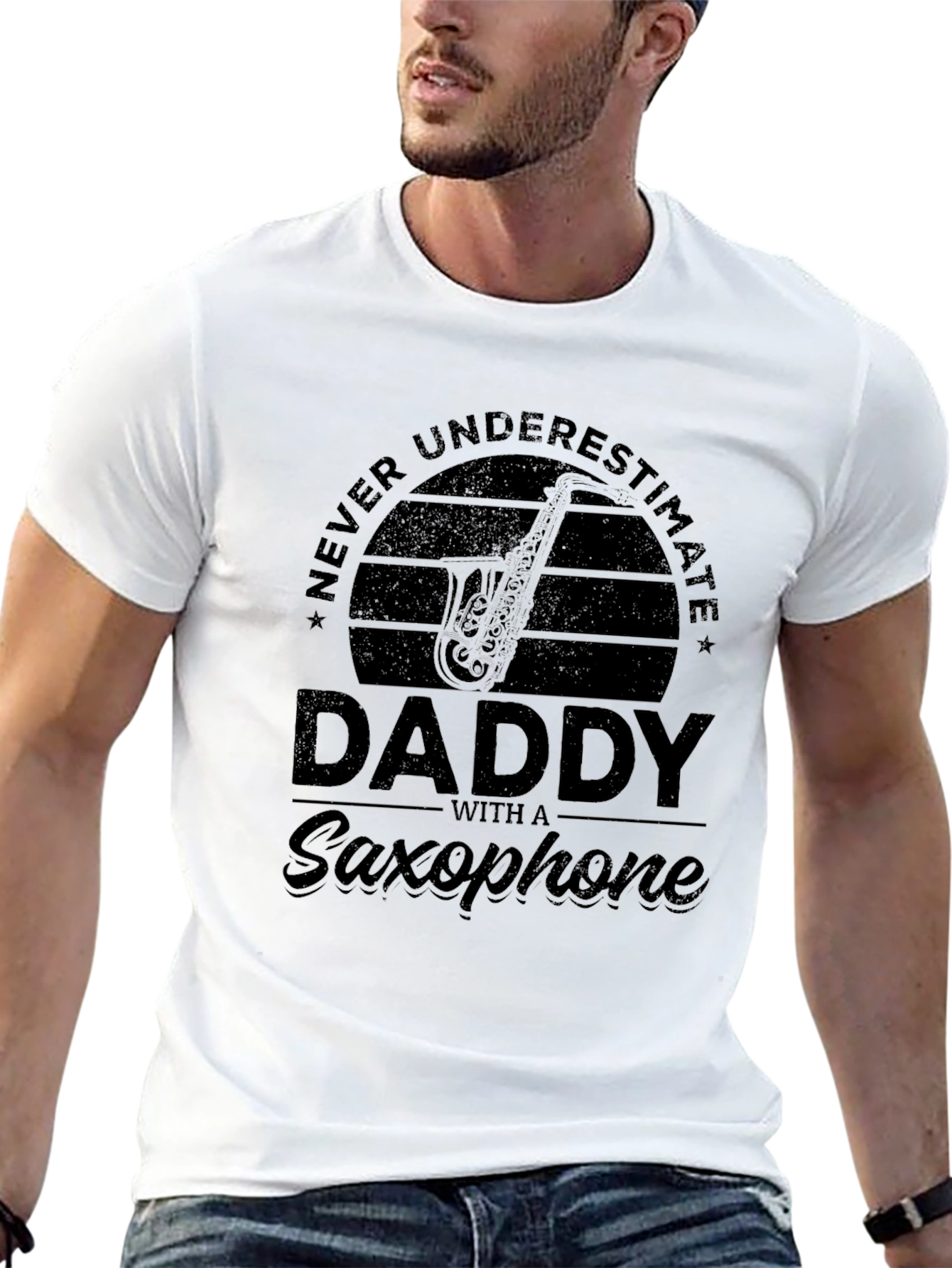 Black Never Underestimate Daddy Saxophone Black T-Shirt view 13