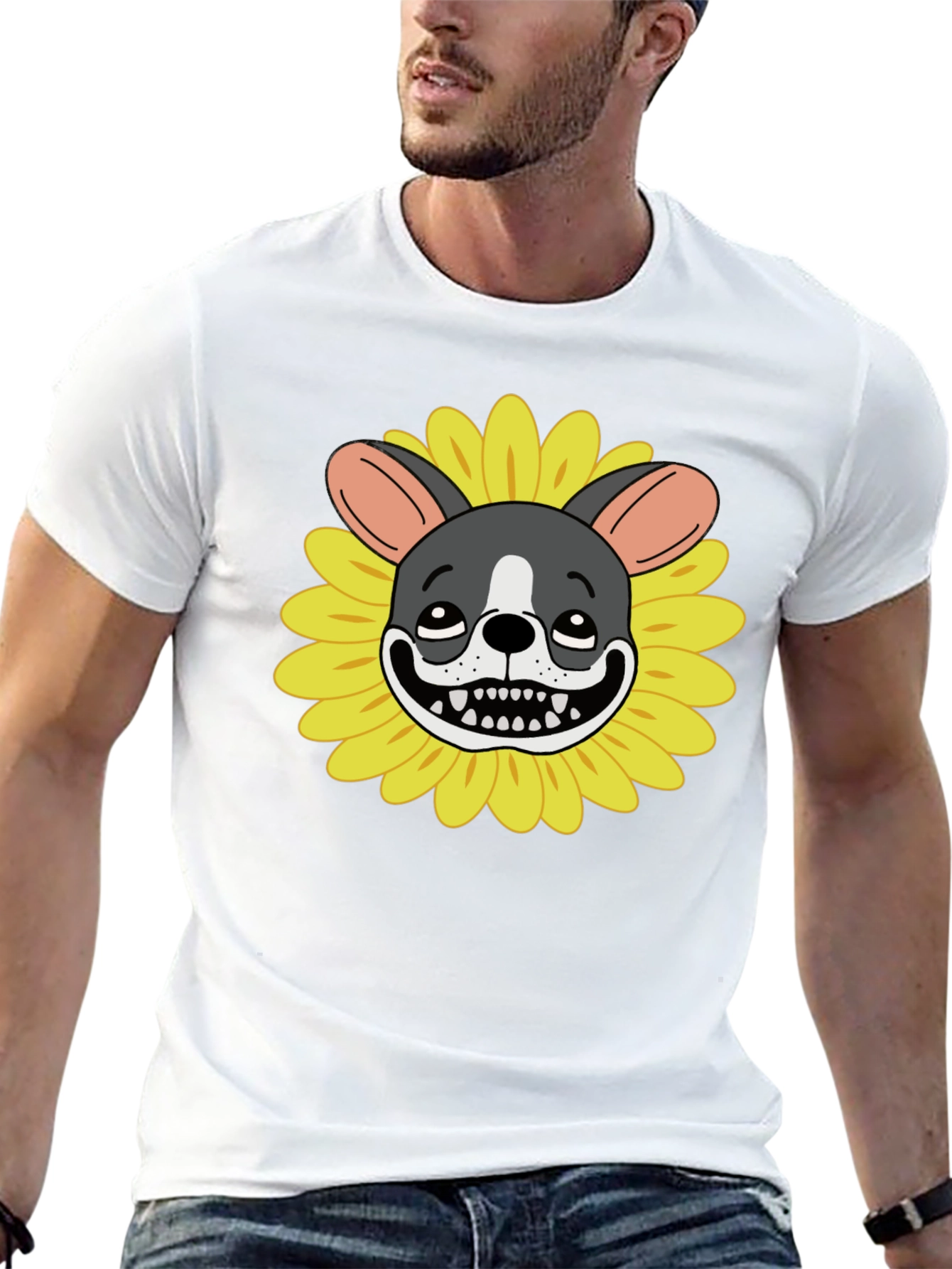 Black Dog Sunflower Graphic Tee - Quirky Unisex T-Shirt view 13