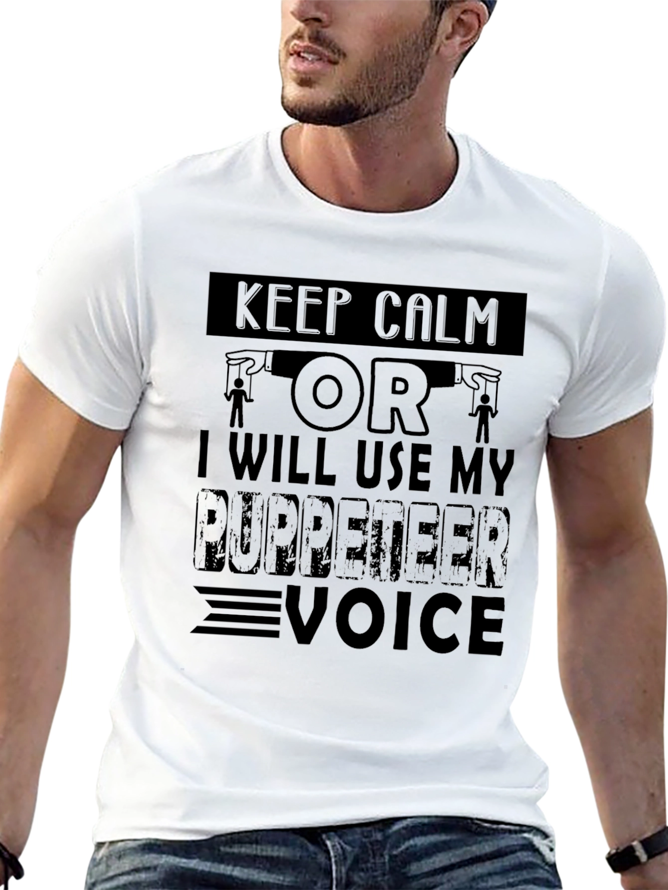 Black Keep Calm Puppeteer Voice T-Shirt view 13