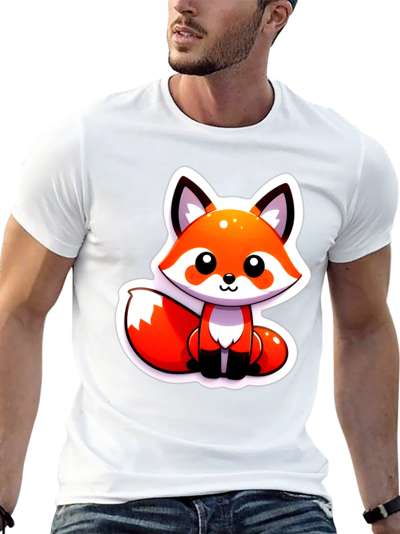 Black Cute Cartoon Fox Graphic Tee - Soft Black Unisex Shirt view 13