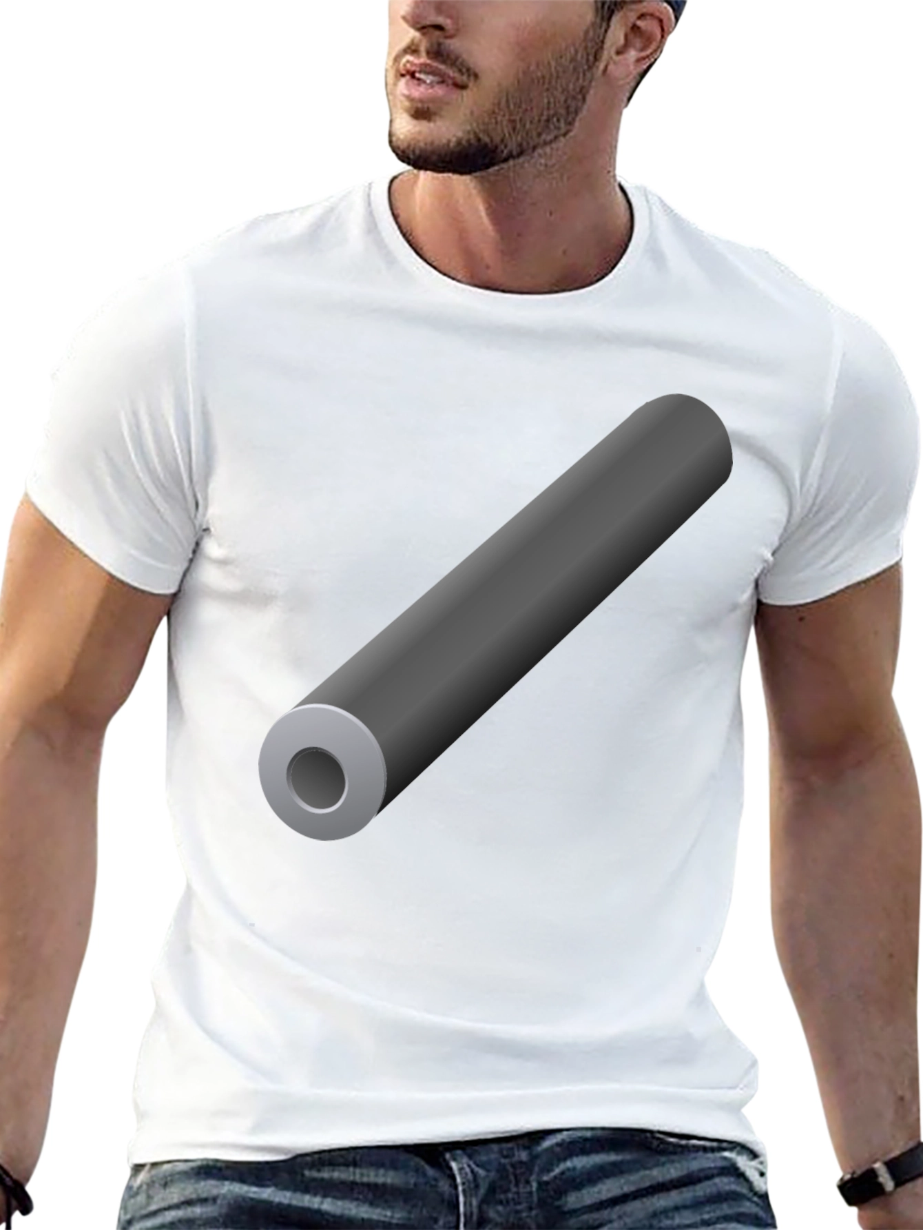 Black Men's Black T-Shirt with Gray Cylinder Graphic view 13