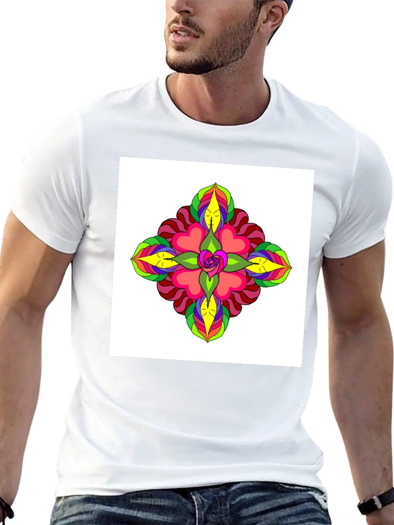 Black Psychedelic Flower Tee - Black Cotton Casual Wear view 13