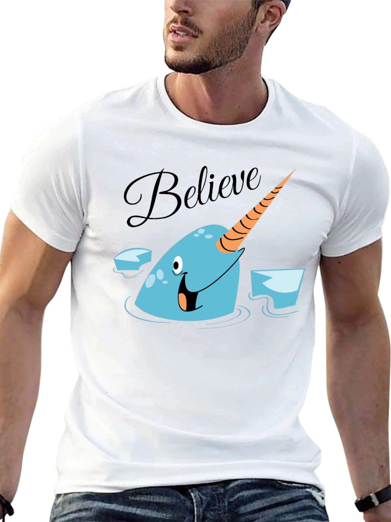 Black Narwhal Believe Graphic Tee - Black Cotton T-Shirt view 13