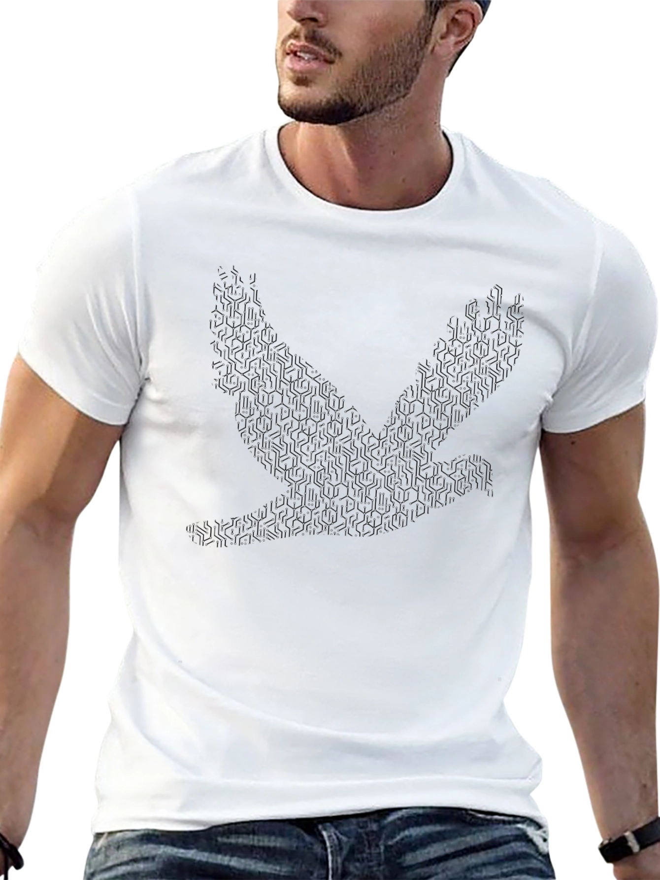 Black Geometric Dove Graphic T-Shirt - Modern Style view 13