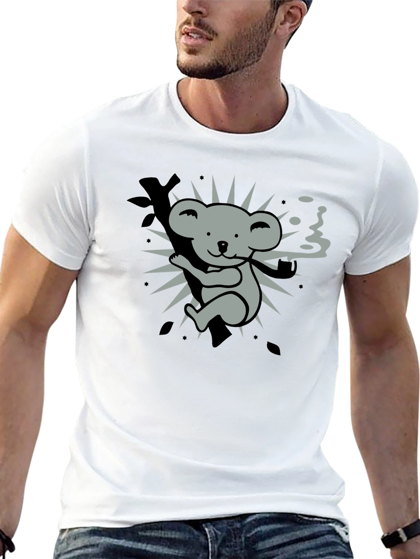 Black Smoking Koala Graphic Tee - Black Cotton T-Shirt view 13