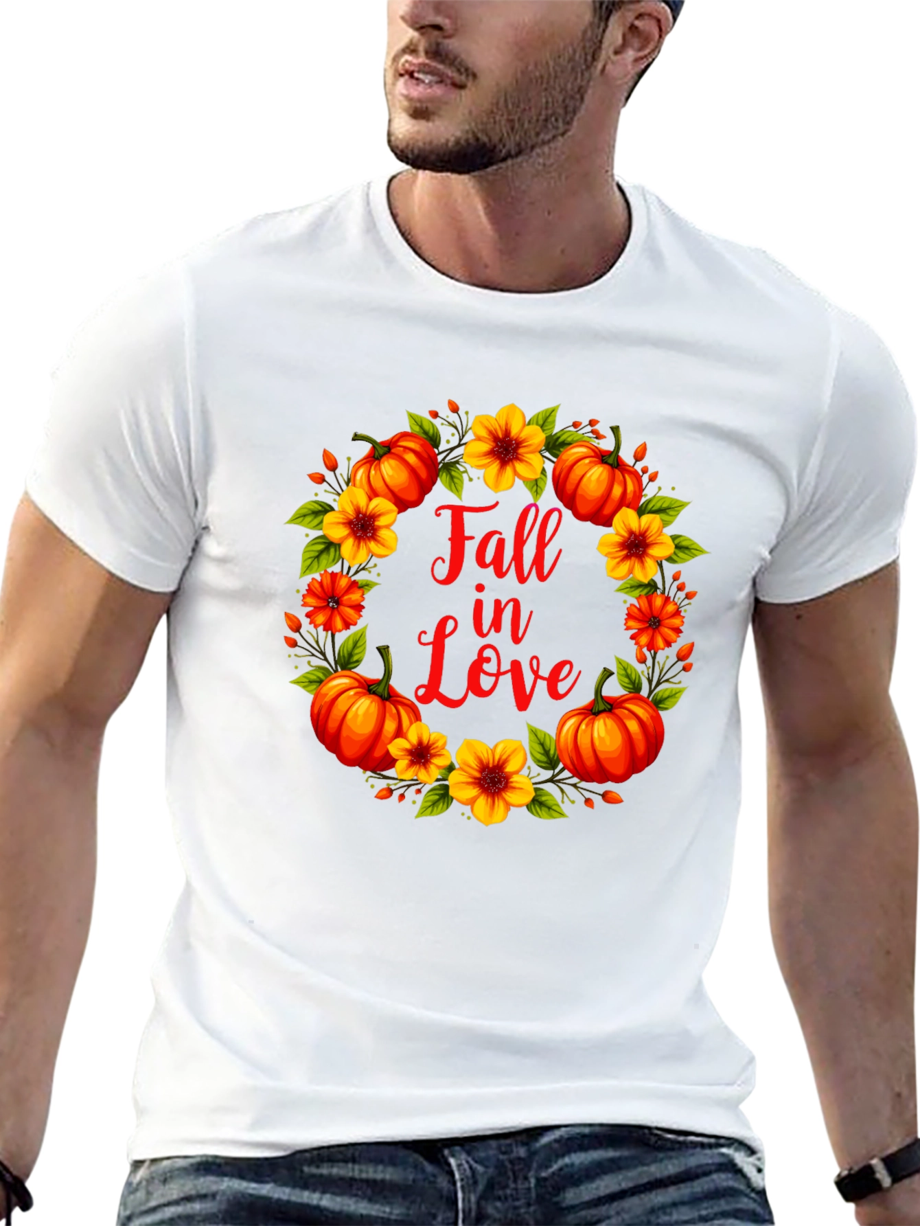 Black Fall In Love Pumpkin Floral Wreath Graphic Tee view 13