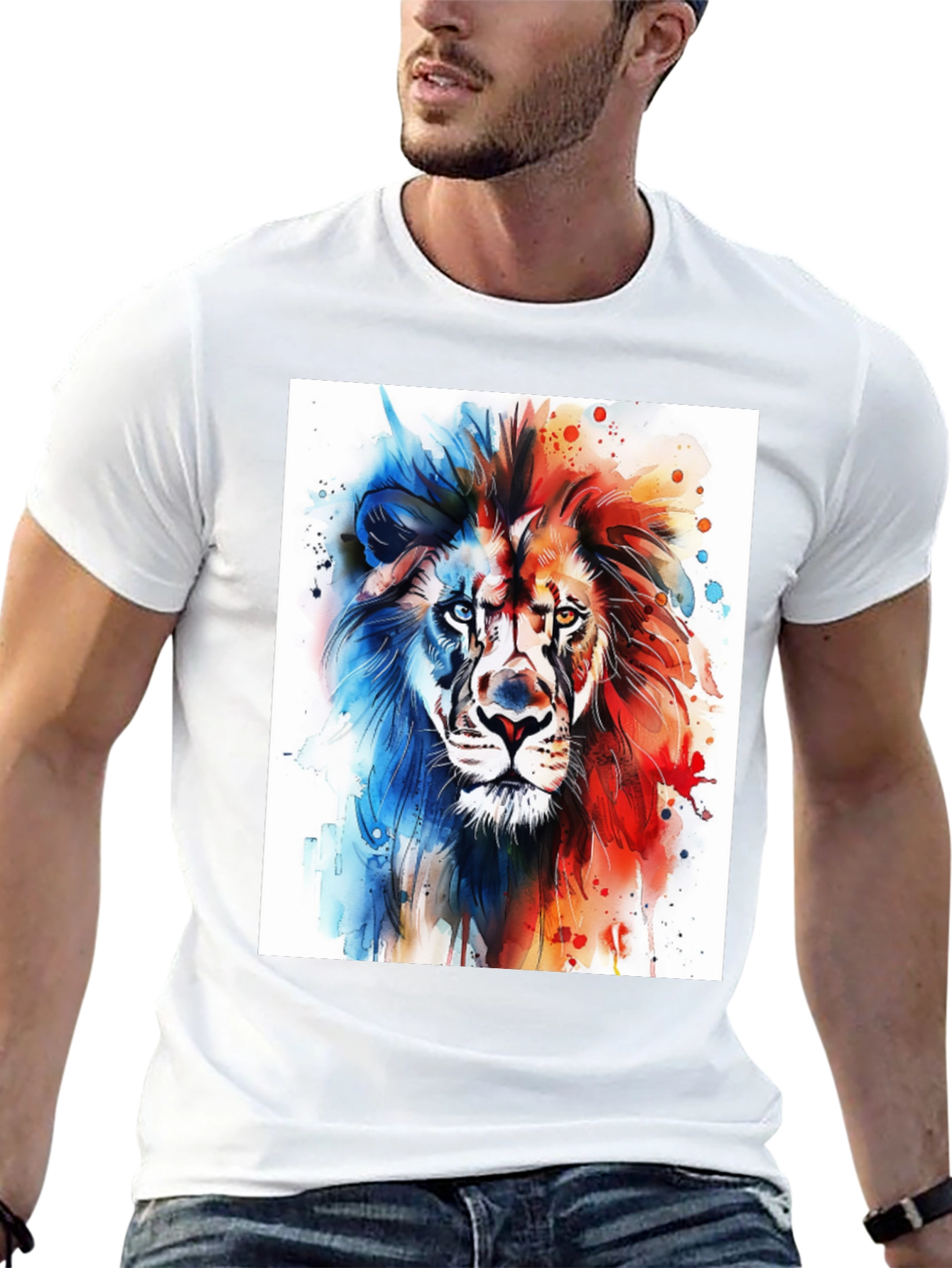 Black Watercolor Lion Graphic Tee - Men's Black T-Shirt view 13