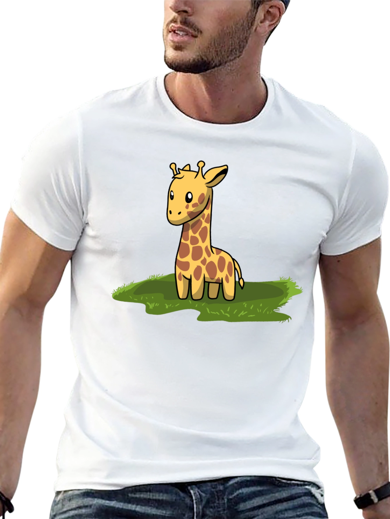 Black Cute Giraffe Graphic Tee - Black Cotton T-Shirt view 13