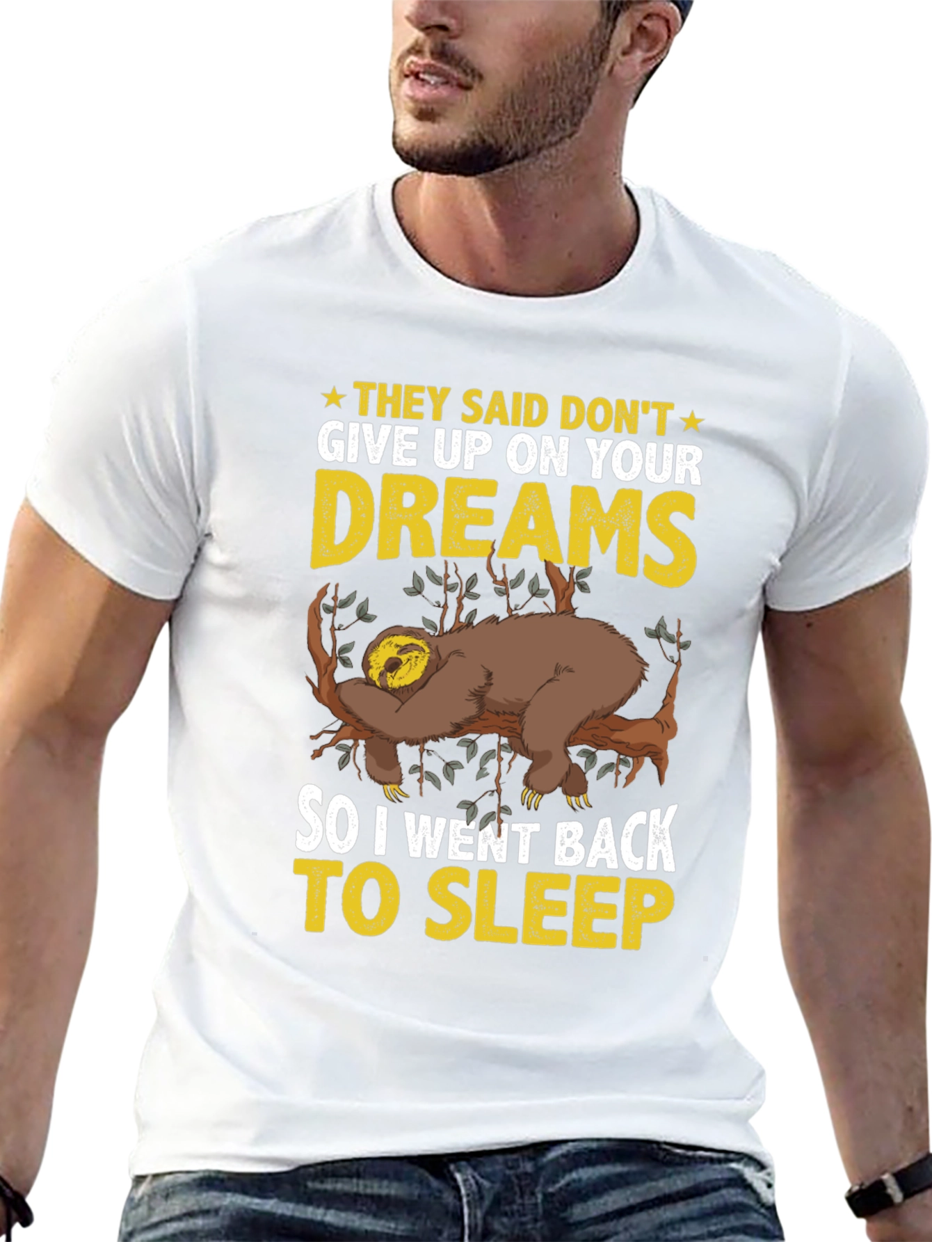 Black Lazy Sloth Dreams T-Shirt - Funny Sleep Tee view 13