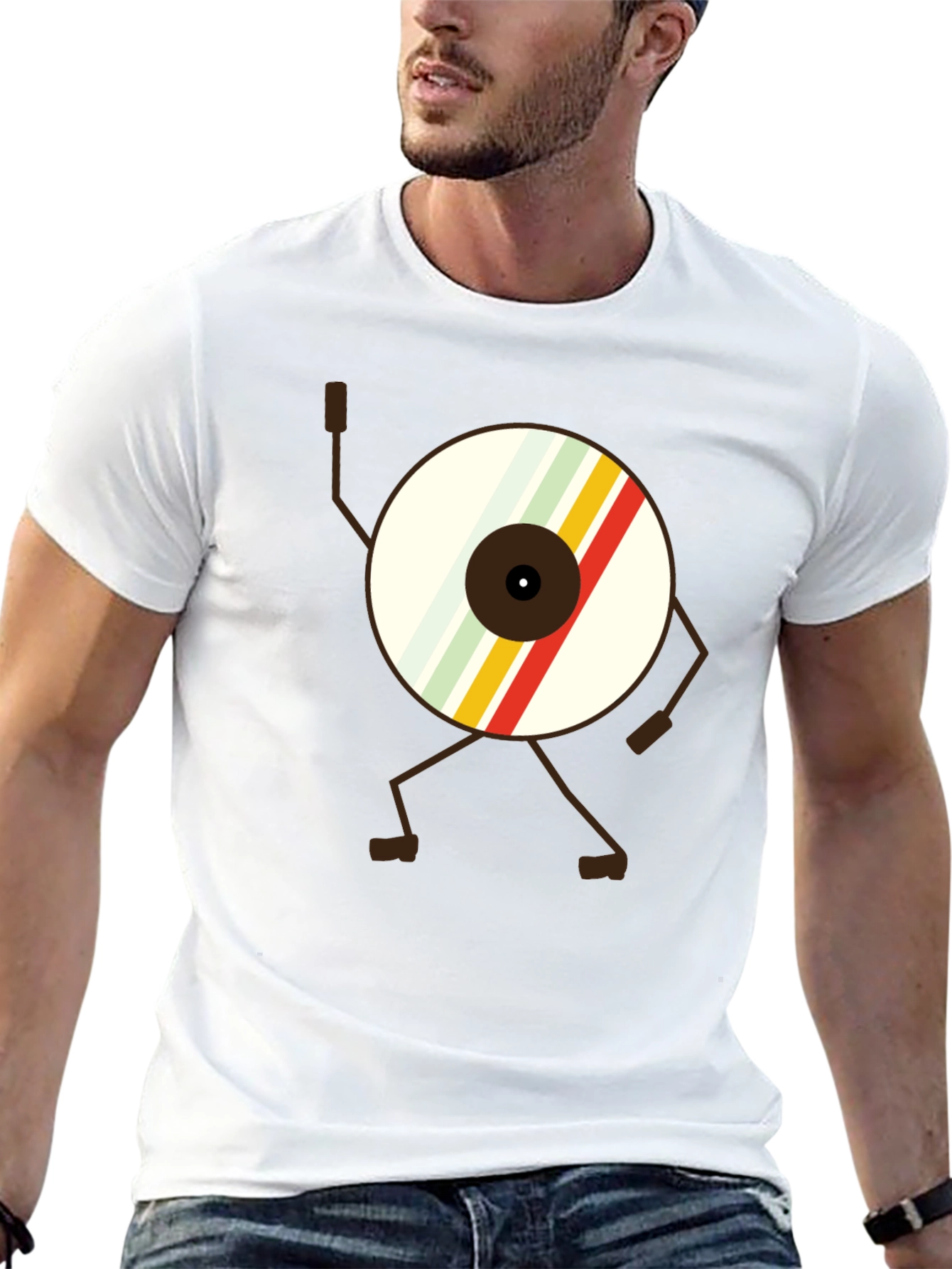 Black Retro Record Character T-Shirt - Cool Graphic Tee view 13