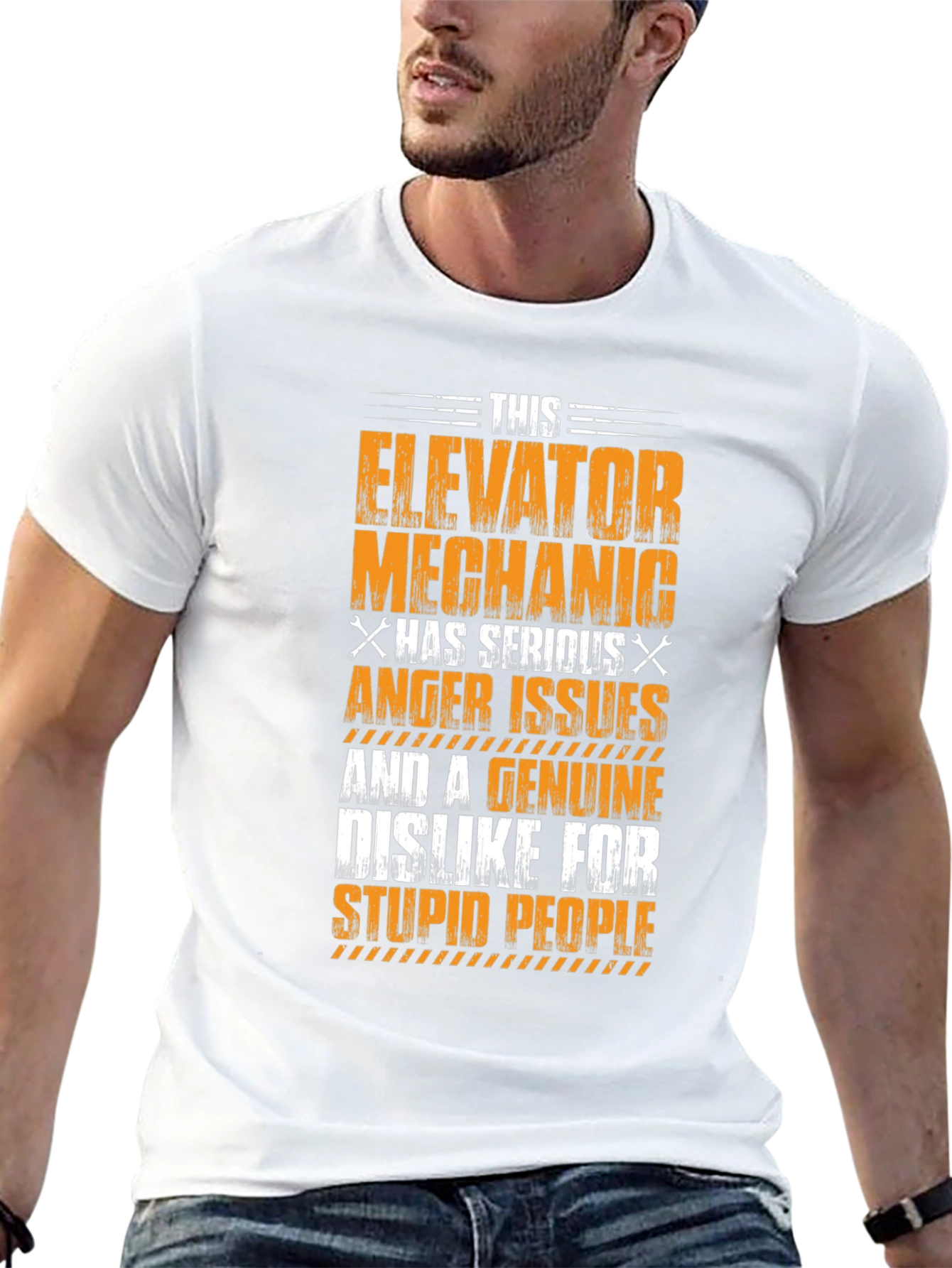 Black Elevator Mechanic Anger Issues Graphic T-Shirt view 13
