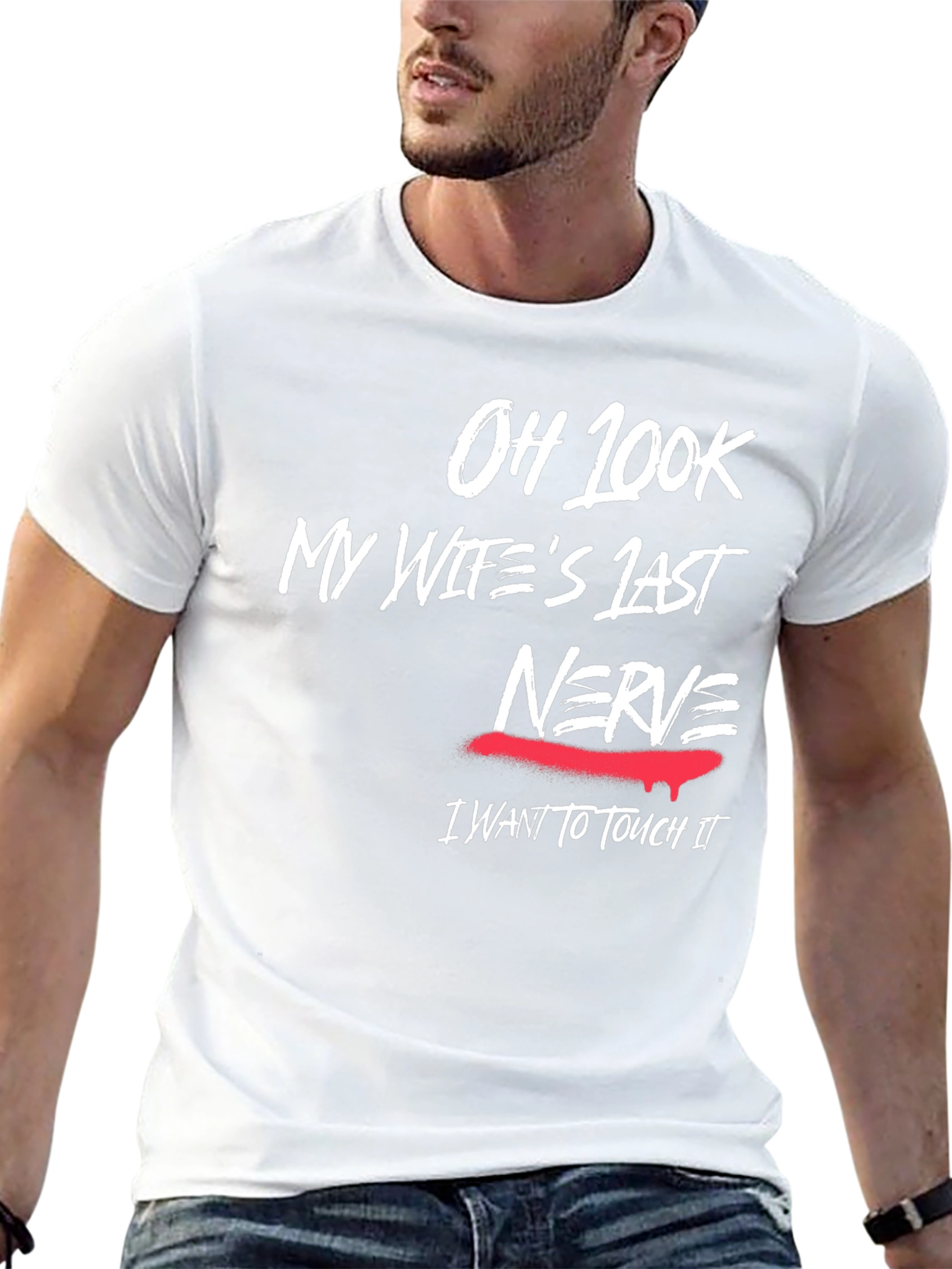 Black Humorous "My Wife's Last Nerve" Graphic T-Shirt view 13
