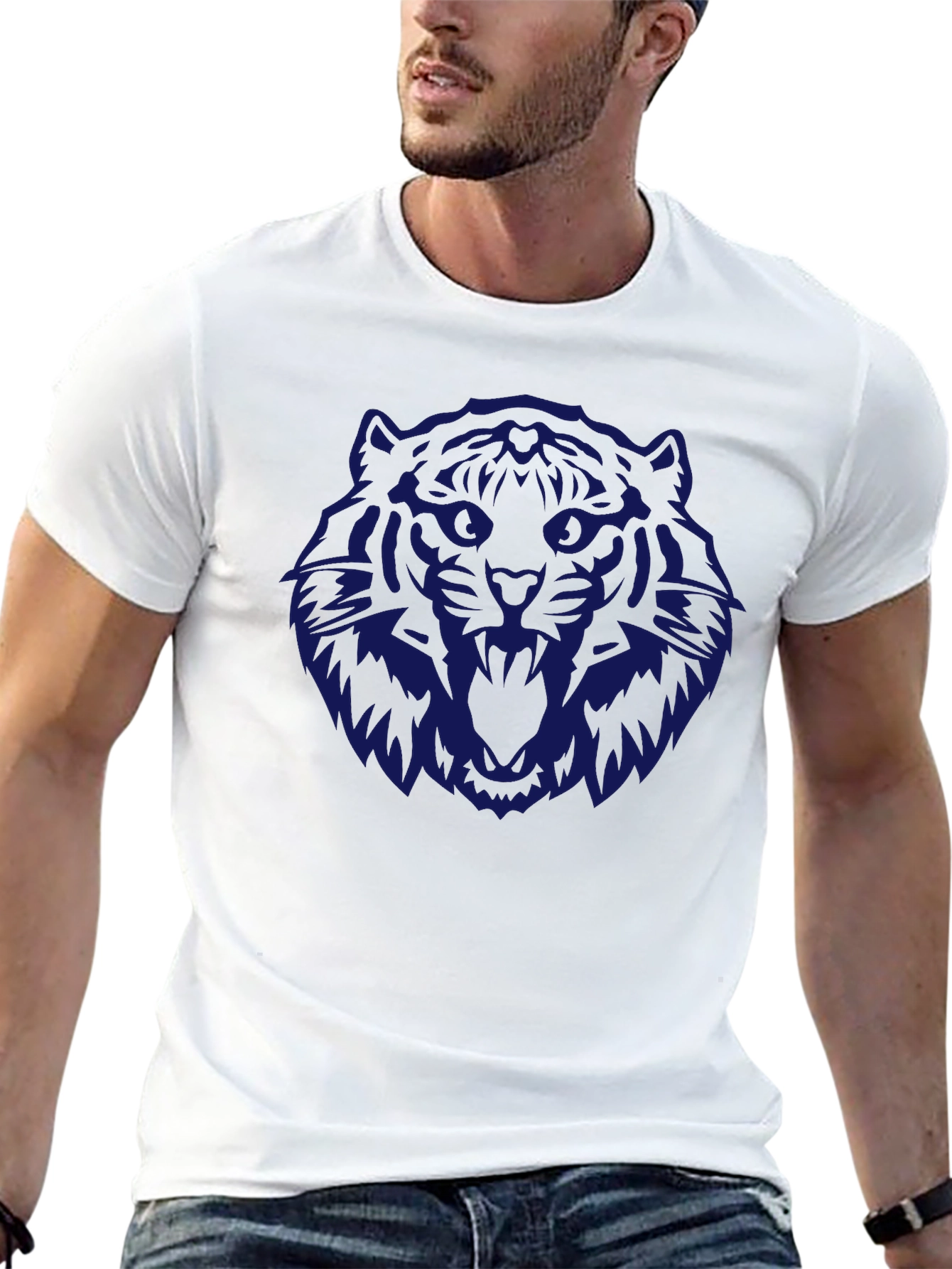 Black Blue Tiger Graphic Black T-Shirt view 13