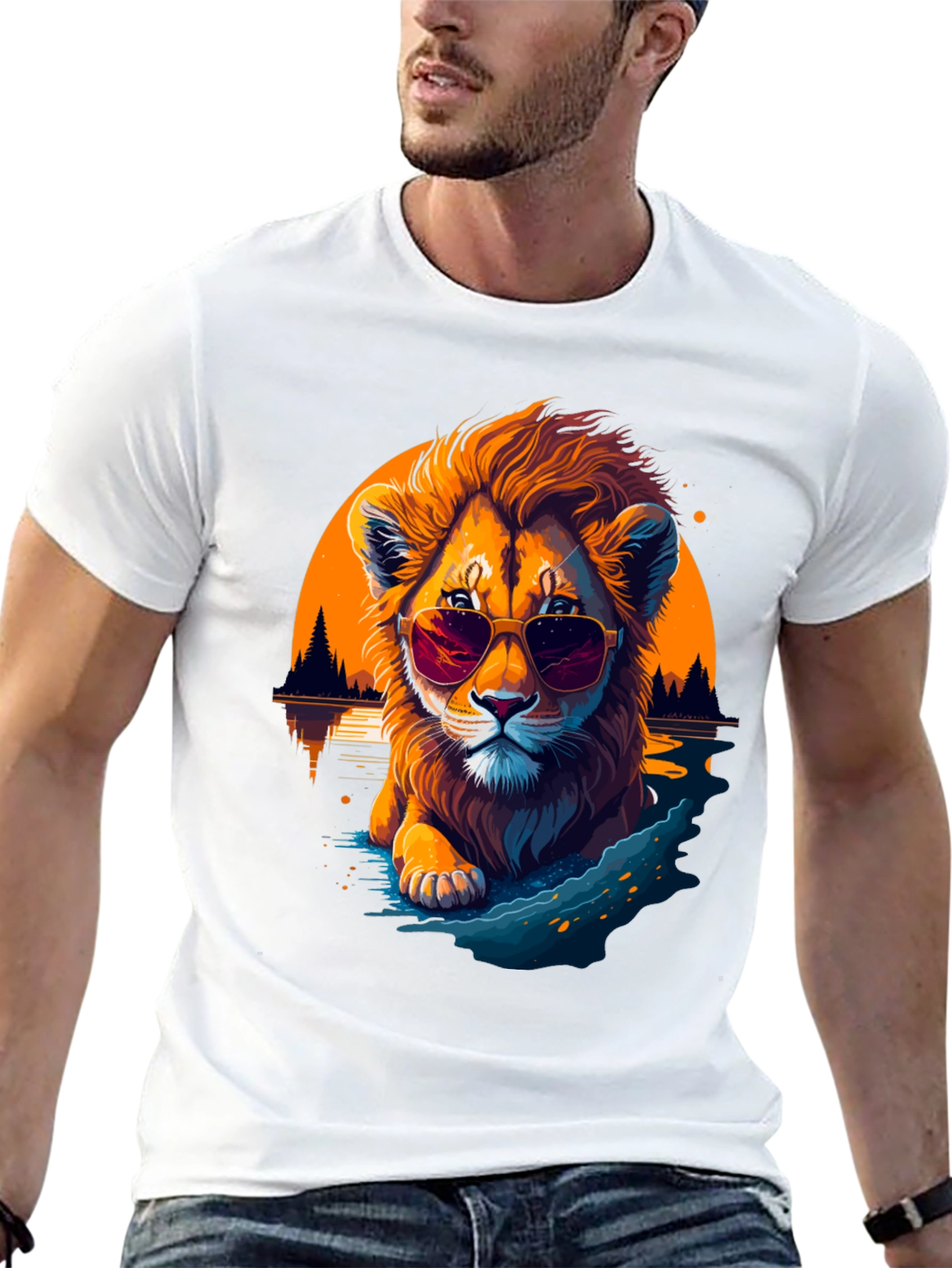 Black Cool Lion Graphic Tee - Chill Vibes Only view 13