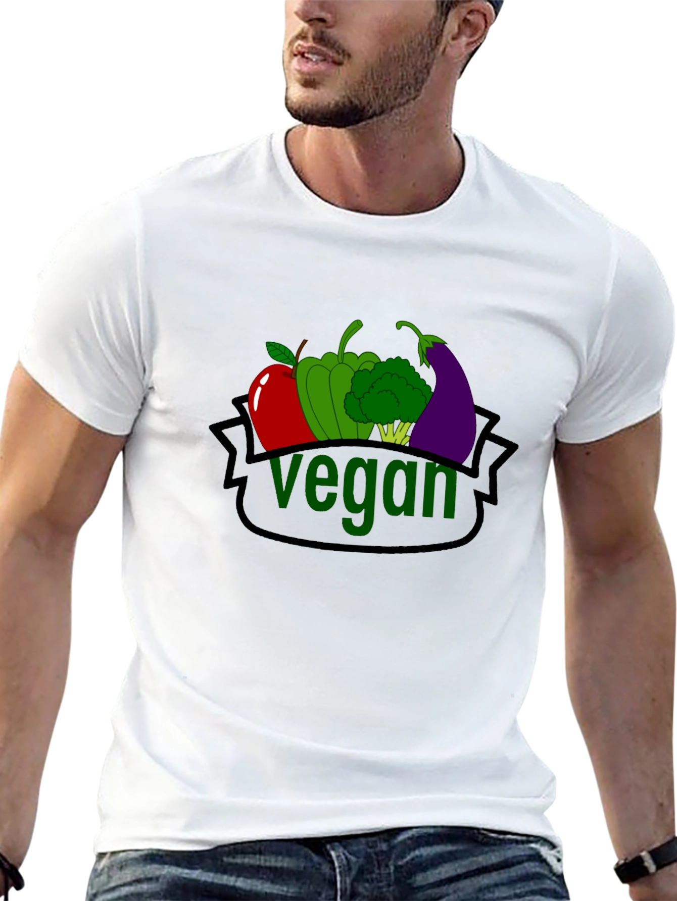 Black Vegan T-Shirt with Fruit & Vegetable Design view 13