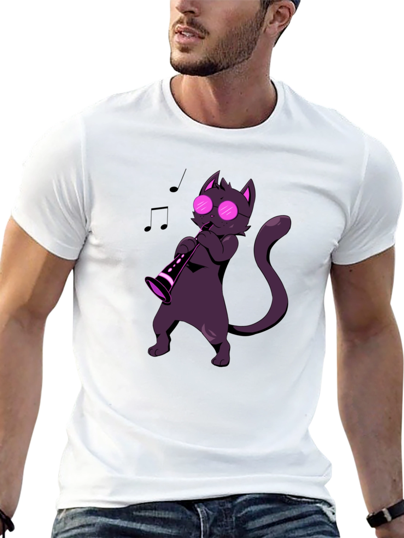Black Cat Saxophone Player Graphic Tee - Music Lover Shirt view 13