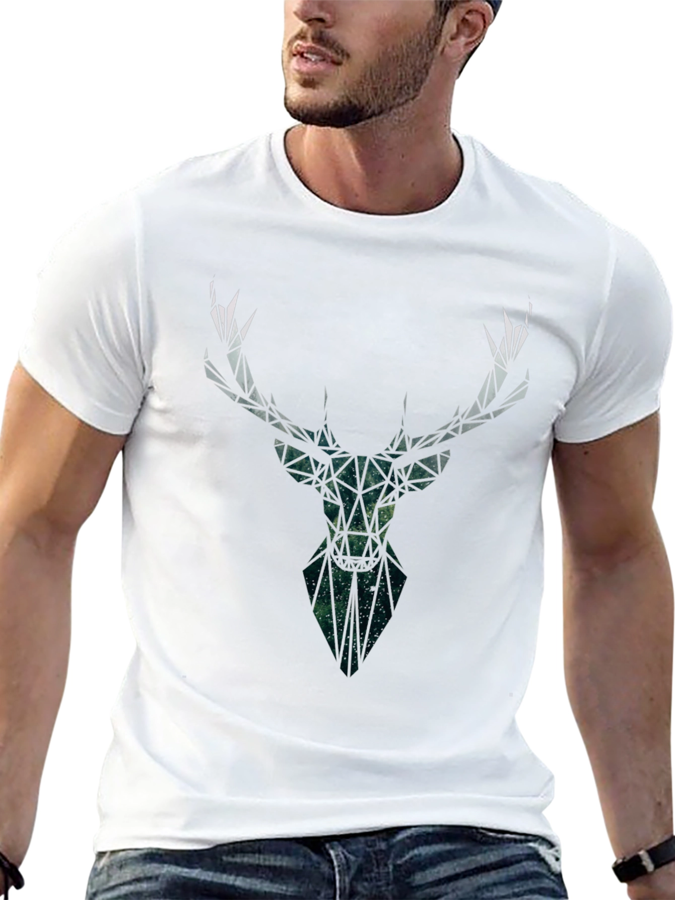 Black Geometric Deer Head Black T-Shirt view 13