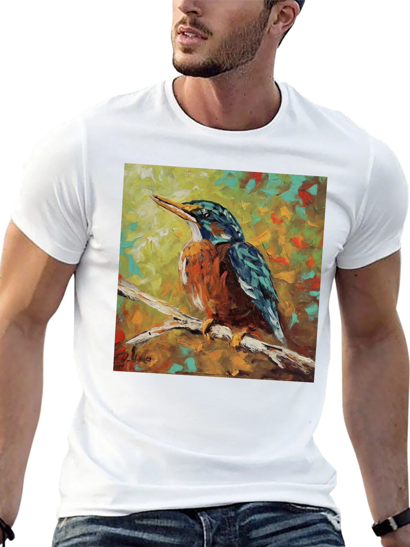 Black Kingfisher Bird Art T-Shirt view 13