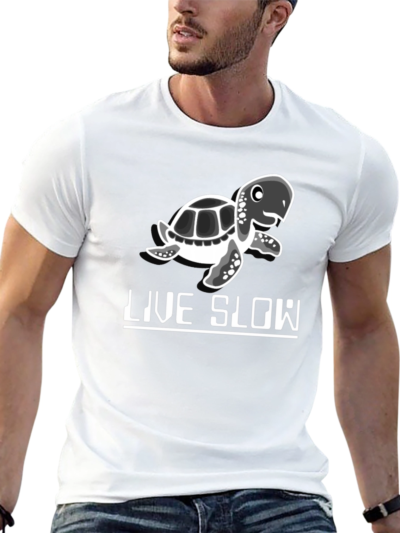 Live Slow Turtle Graphic Tee - Black Cotton Shirt - 13